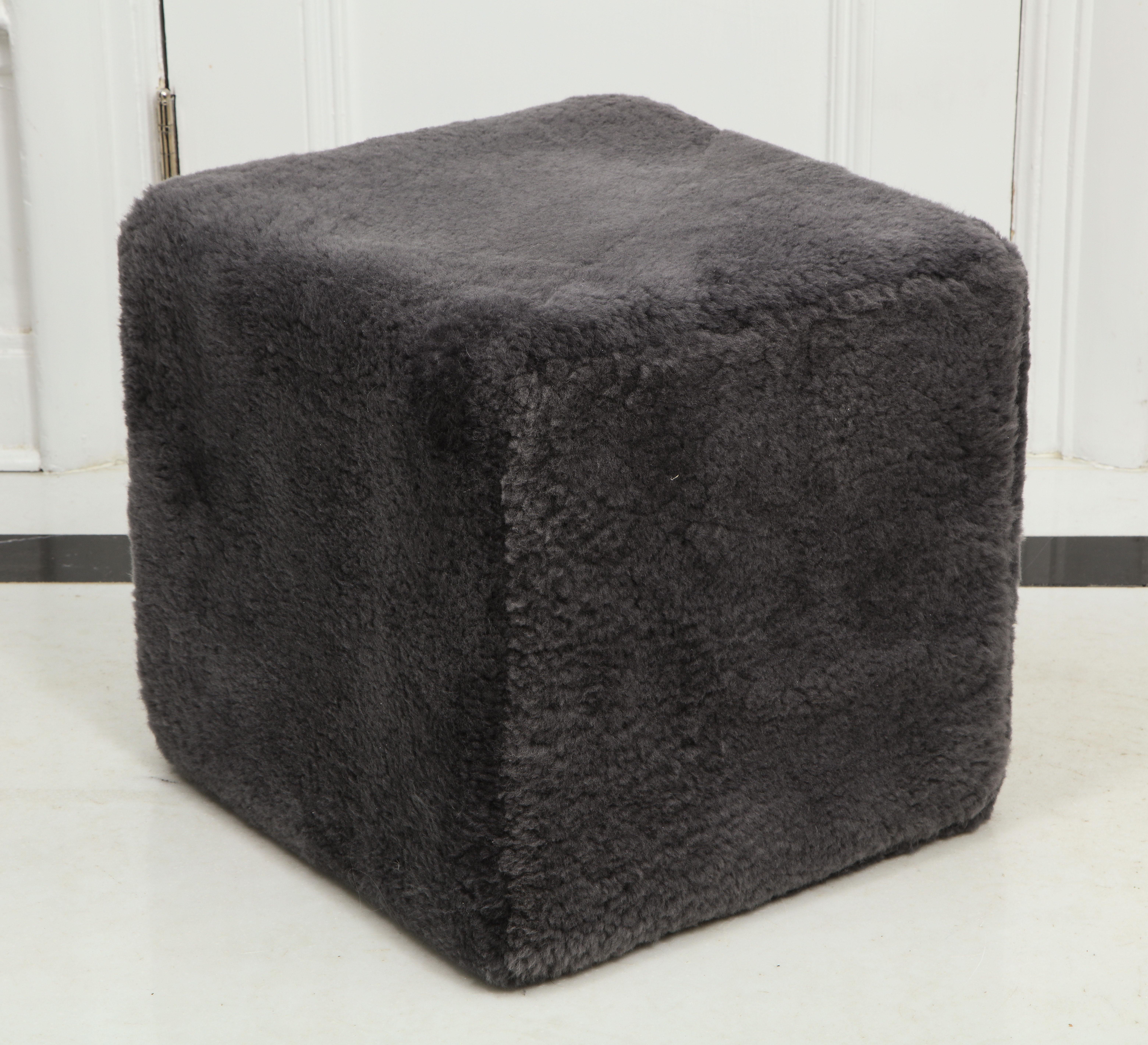 Fur Venfield Custom Pair of Shearling Cube Foot Stools/Ottoman For Sale