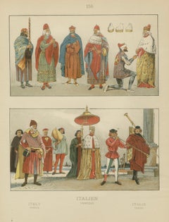 Venice 16th-Century Costumes, Doge and Nobility, Antique Wasmuth Plate (c.1880)