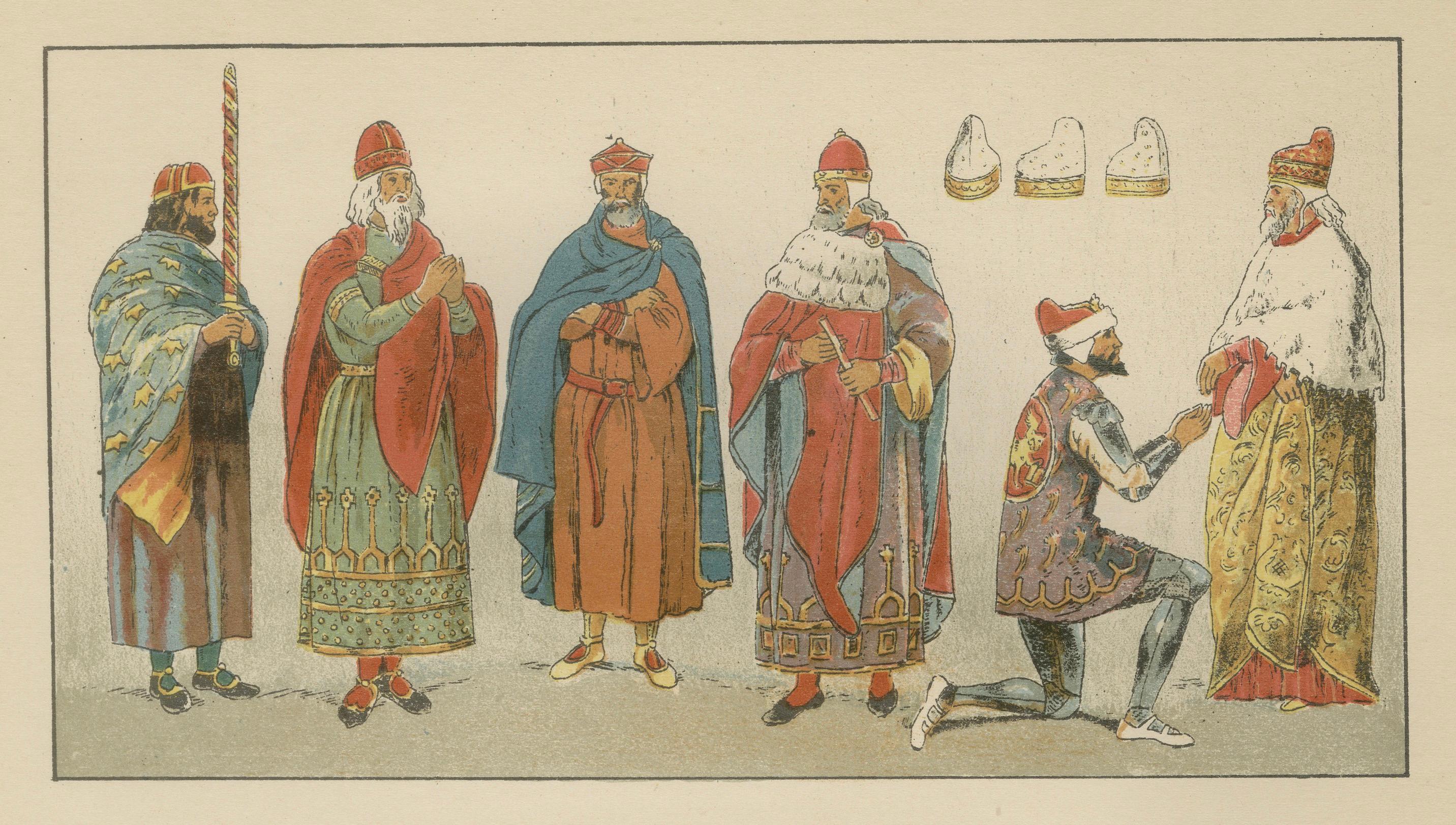 Venice 16th-Century Costumes, Doge and Nobility, Antique Wasmuth Plate (c.1880)