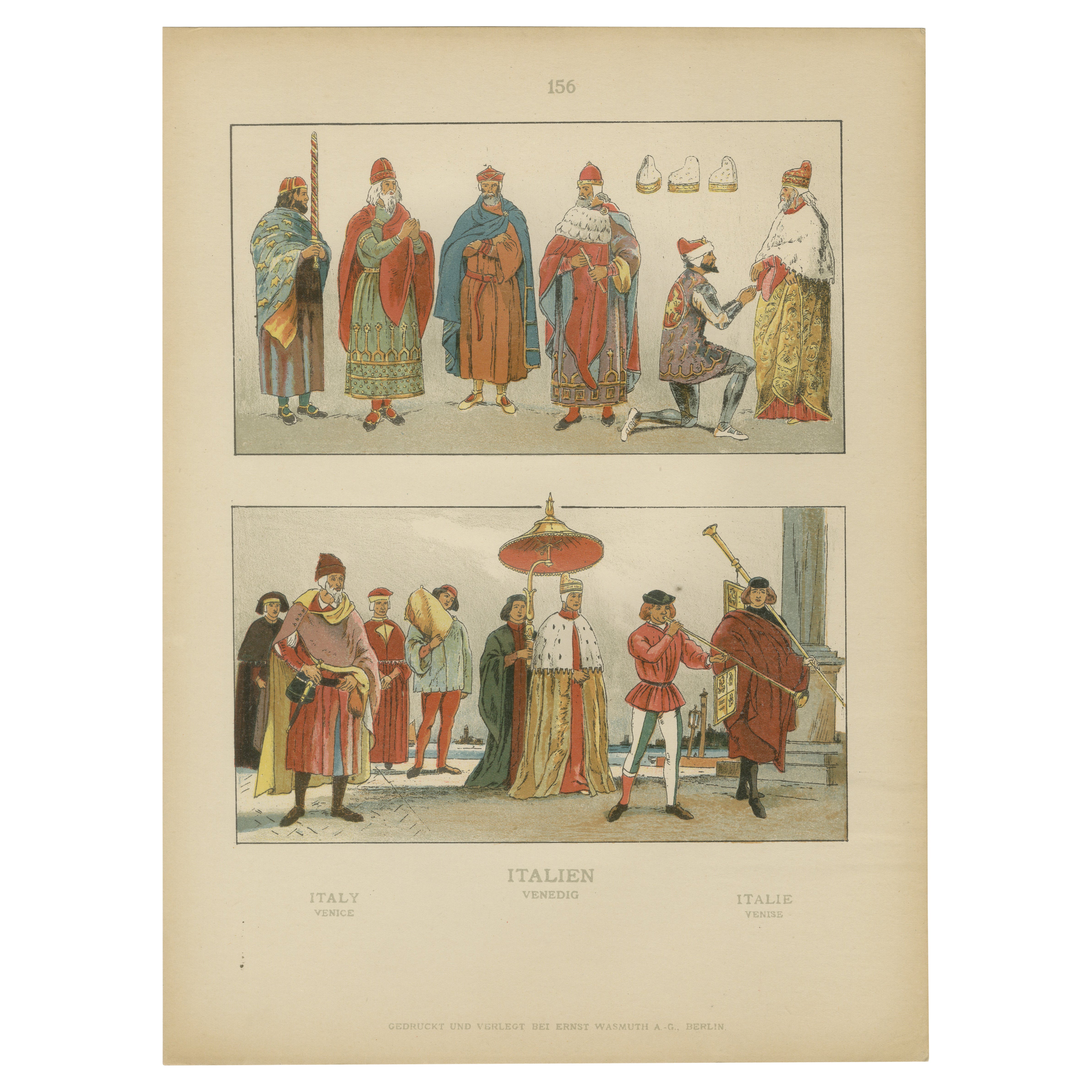 Venedig 16. Jahrhundert Kostüme, Dogen und Adel, Antiker Wasmuth Teller (um 1880) im Angebot
