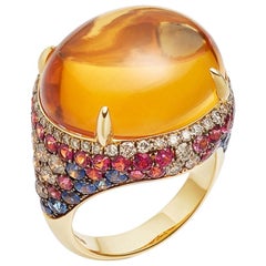 Venice 18 Karat Yellow Gold Citrine Cabochon and Diamonds Cocktail Ring