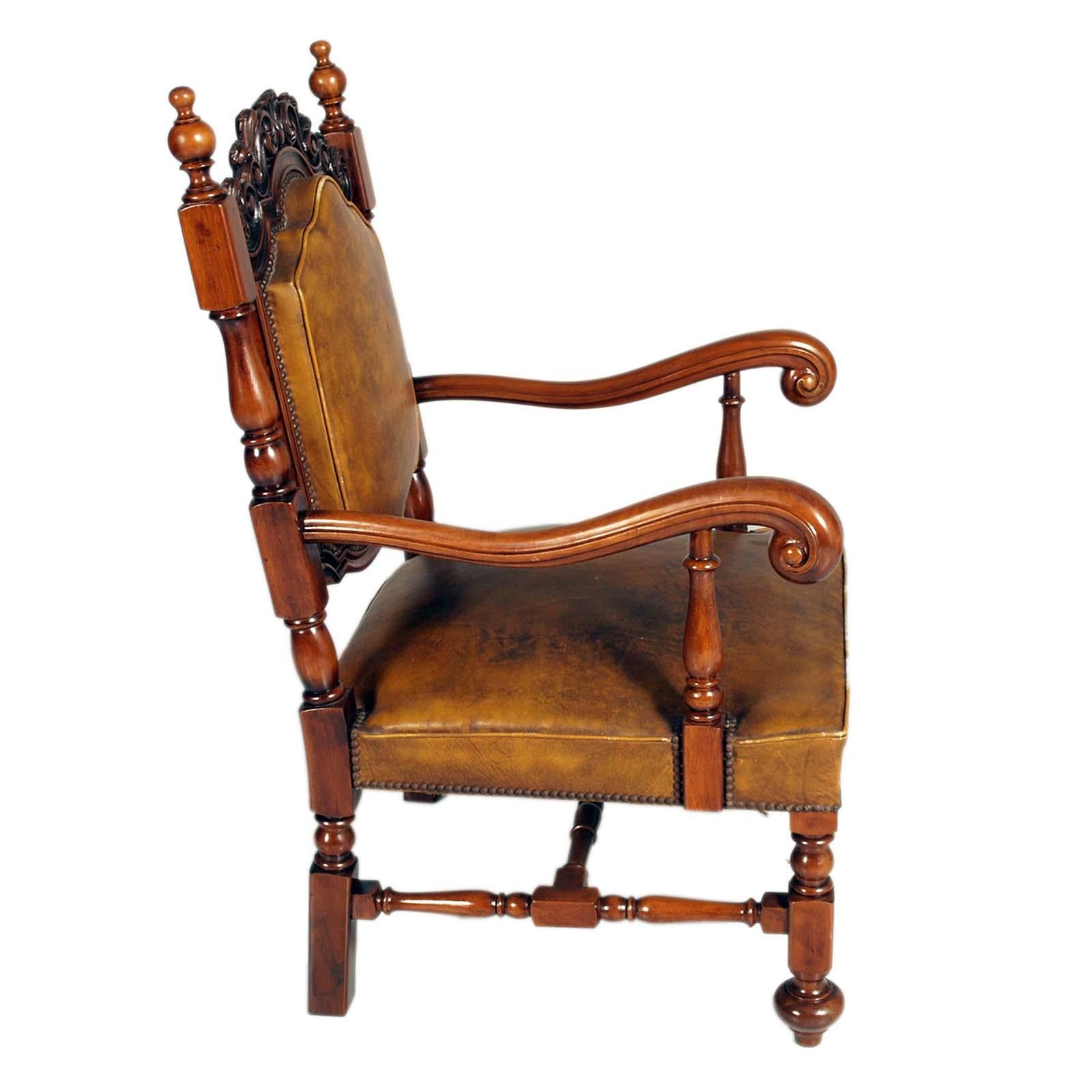 Venice 19th Century Throne Chair attributed to Testolini Frères Venice ,Leather Upholstery, wax polished

About Testolini Frères Venise
Testolini Brothers saw its birth as a carpentry-cabinetmaking company; its owners were not ordinary personalities