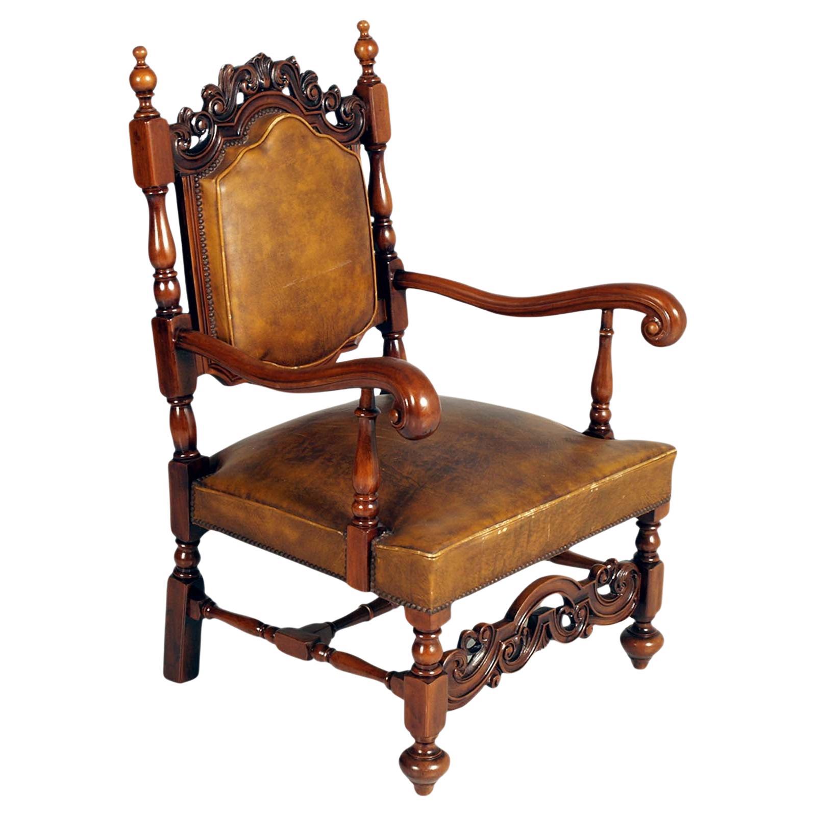 Venice 19th Century Throne Chair attributed Testolini Frères Leather Upholster For Sale