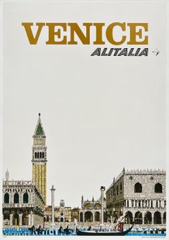 VENICE - ALITALIA Original Vintage Airline Travel Tourism Poster Italy 1970