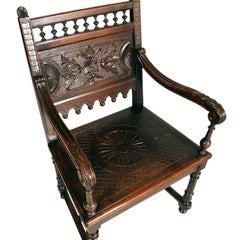 Venice Armchairs by Testolini Frères Renaissance style. Solid oak, wax polished