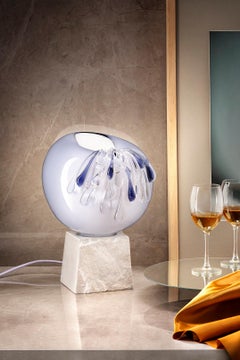Balloon Light Blue Glass Decorative Lamp in Square Marble Base by Aina Kari