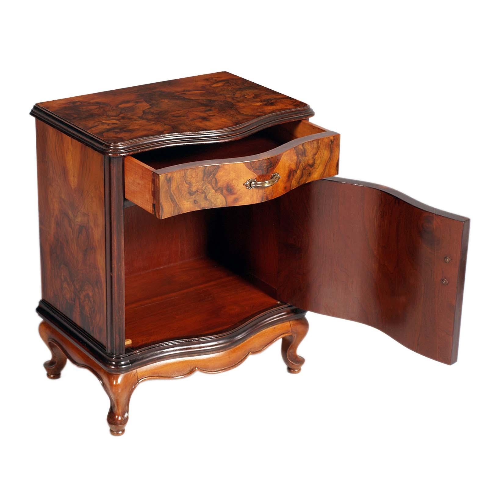 Art Nouveau Venice Baroque Naightstands Bella Epoque, Walnut and Briar, by Testolini Freres For Sale