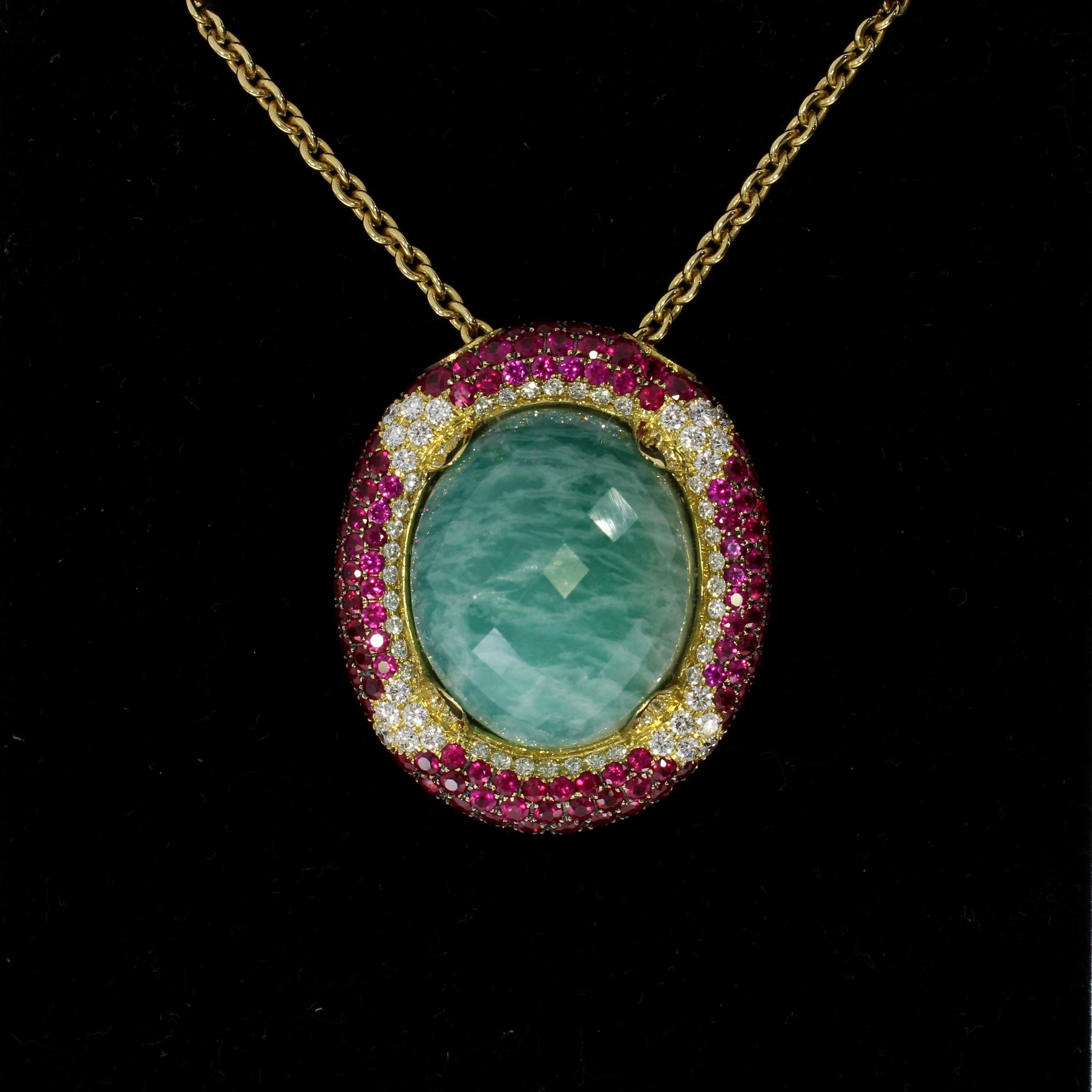 Venice Bauta 18 Karat Yellow Gold Large Amazonite Pendant In New Condition For Sale In London, GB