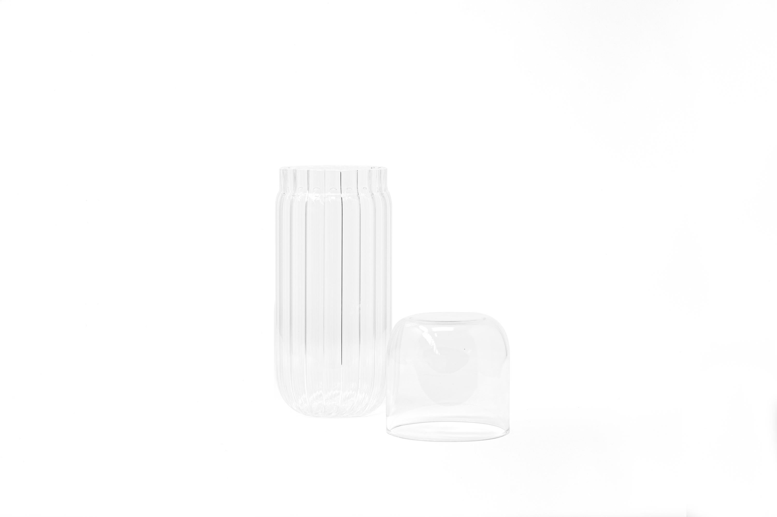 Italian Venice Blown Contemporary Smooth and Striped Glass Minimal Container 'Innesti L' For Sale