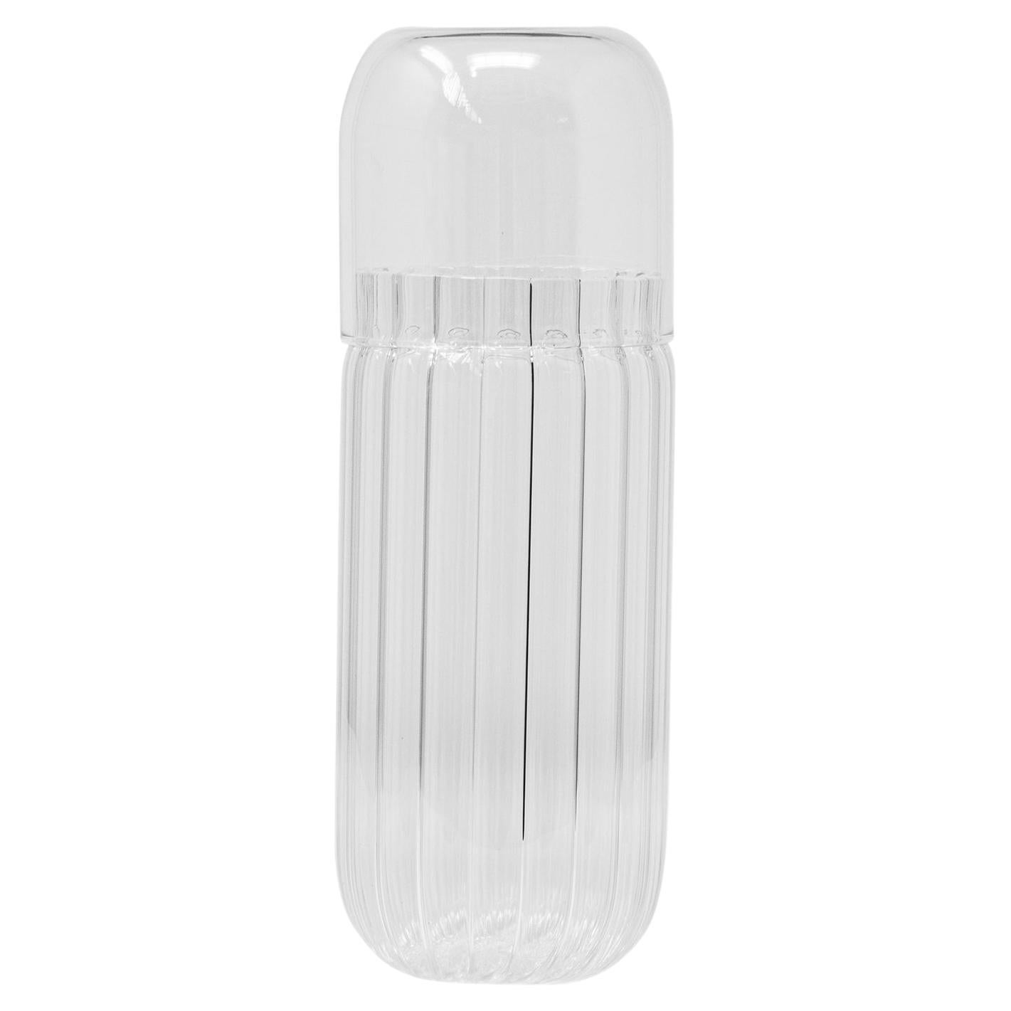 Venice Blown Contemporary Smooth and Striped Glass Minimal Container 'Innesti L' For Sale