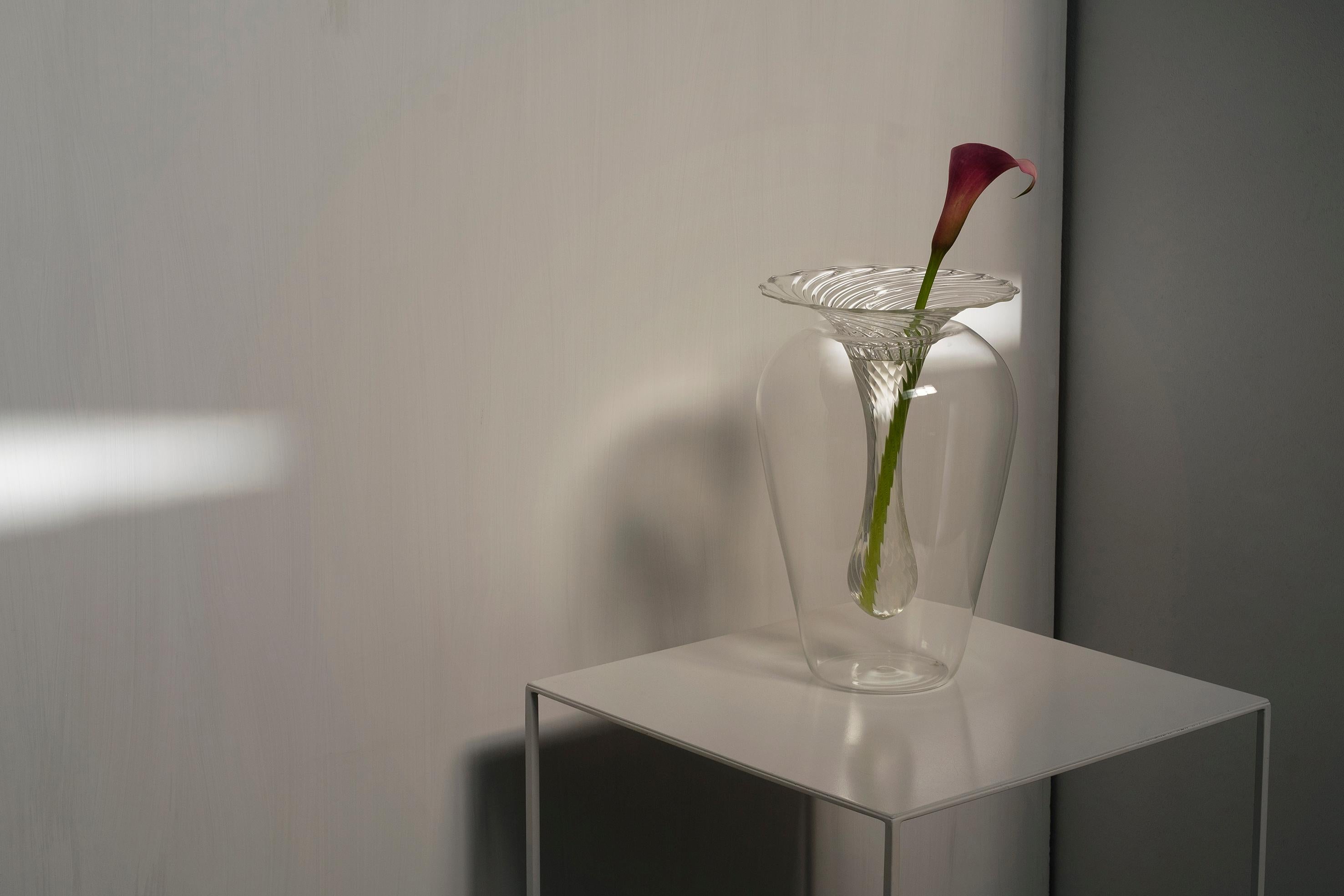Italian Venice Blown Two Pieces Glass Vase 'Twist' For Sale