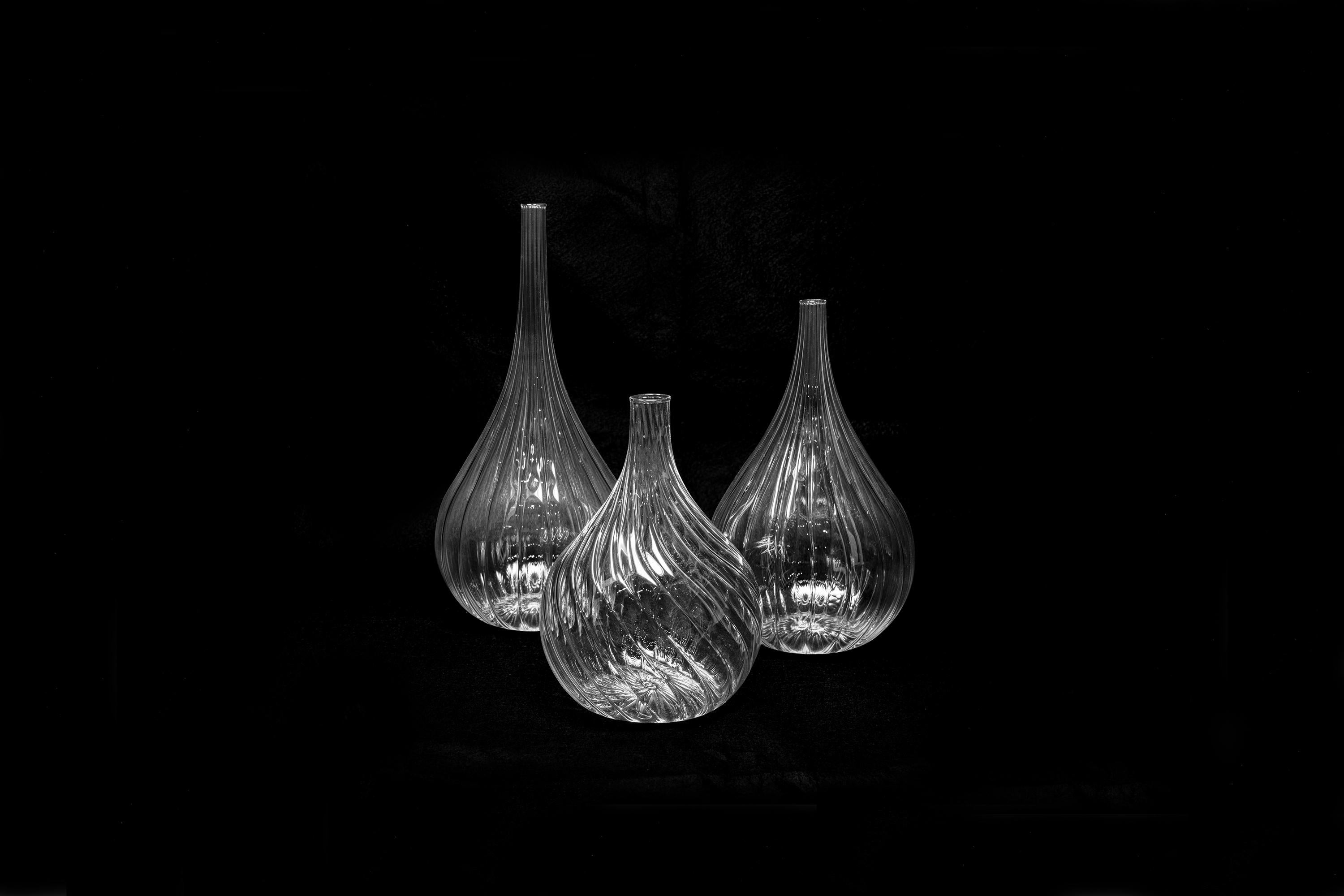 Italian Venice Blown Striped Glass Vases Set 'Lukovki' For Sale