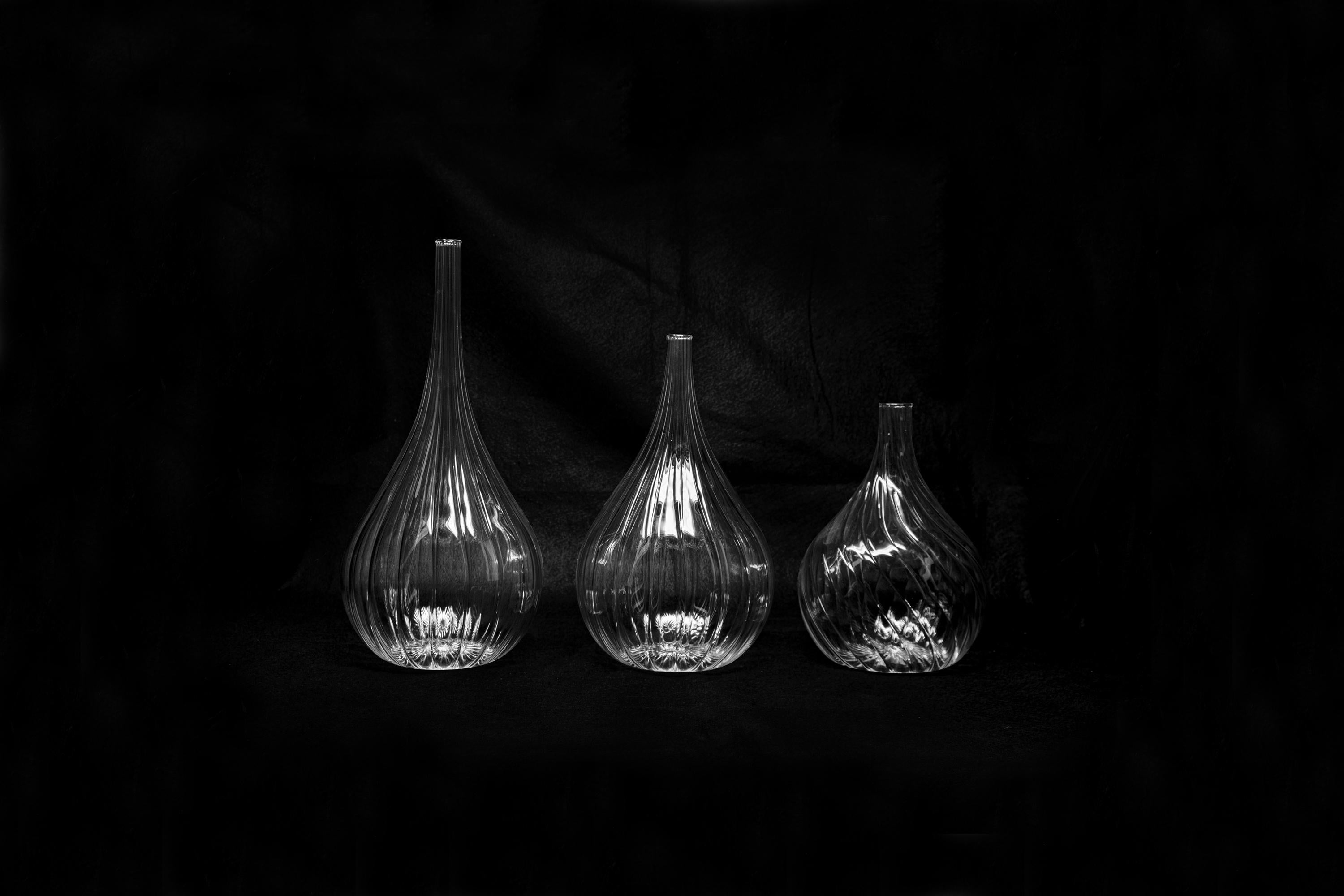 Venice Blown Striped Glass Vases Set 'Lukovki' In New Condition For Sale In Milan, IT