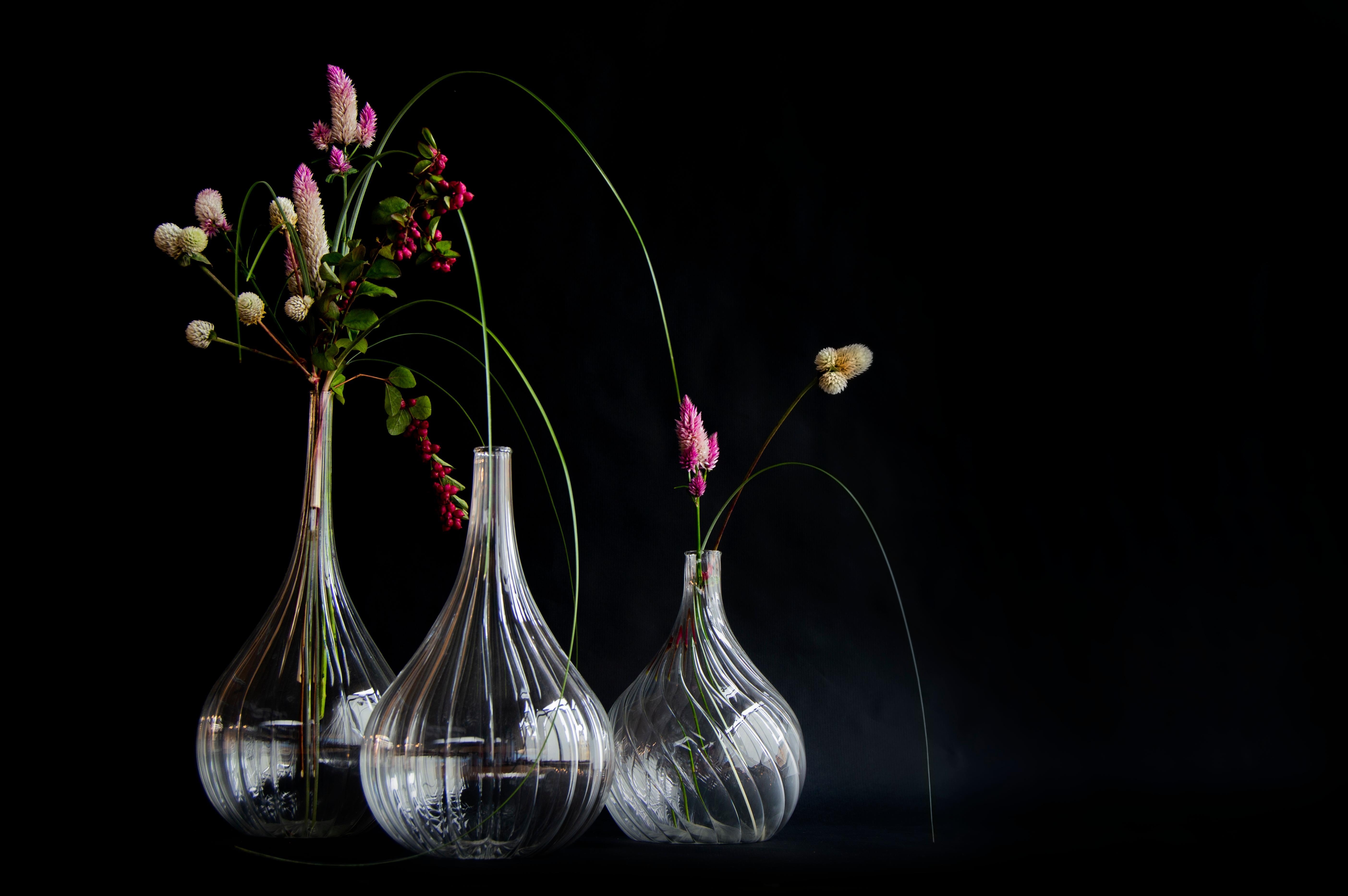 Contemporary Venice Blown Striped Glass Vases Set 'Lukovki' For Sale