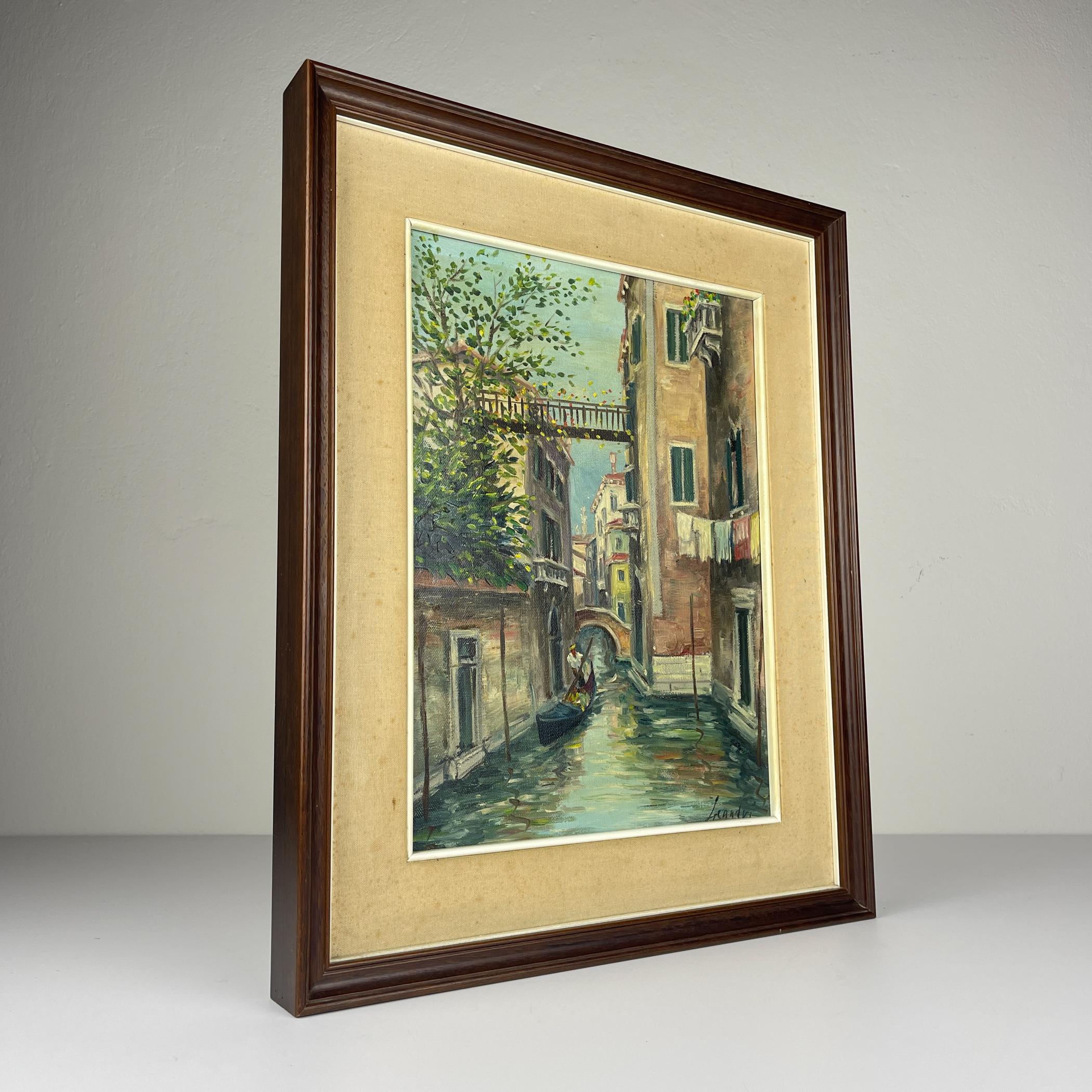 Pittura ad olio originale d'epoca sul canale di Venezia, Italia, anni '60, firmata, incorniciata in vendita 4