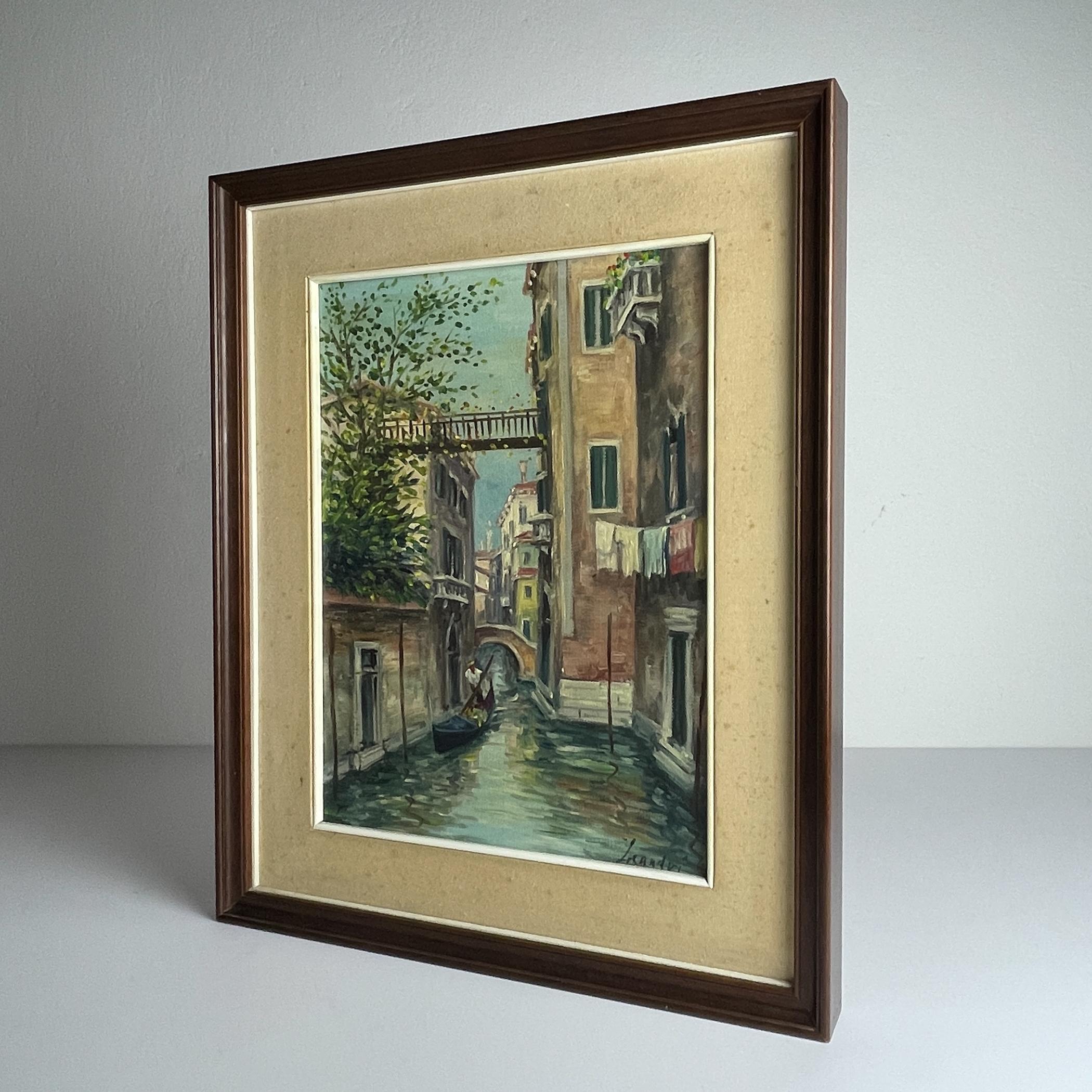 Pittura ad olio originale d'epoca sul canale di Venezia, Italia, anni '60, firmata, incorniciata in vendita 9