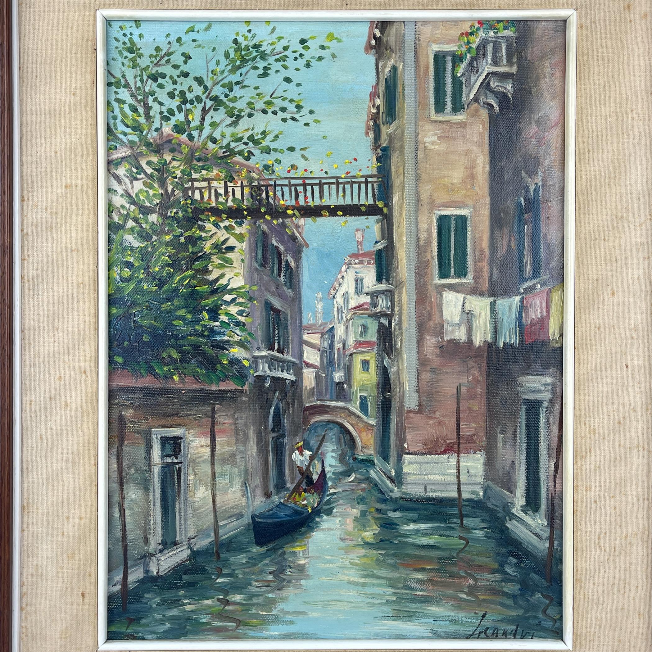Pittura ad olio originale d'epoca sul canale di Venezia, Italia, anni '60, firmata, incorniciata in vendita 11