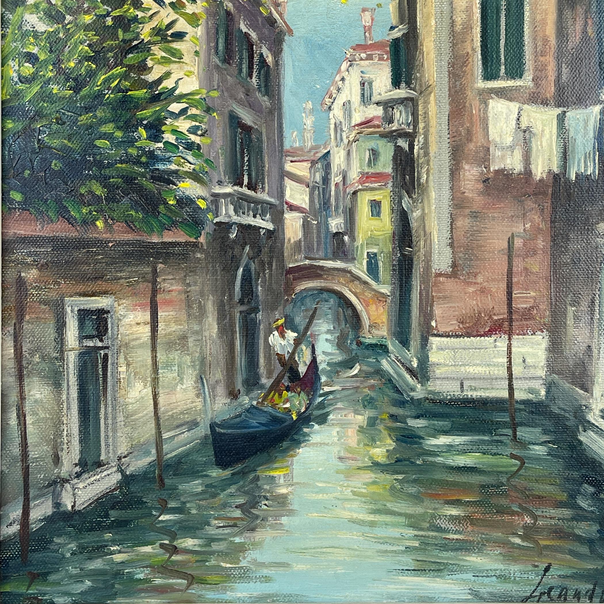 Pittura ad olio originale d'epoca sul canale di Venezia, Italia, anni '60, firmata, incorniciata in vendita 12