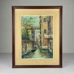 Venice Canal Original Vintage Oil Painting, Italy, 1960s, Signed, Framed