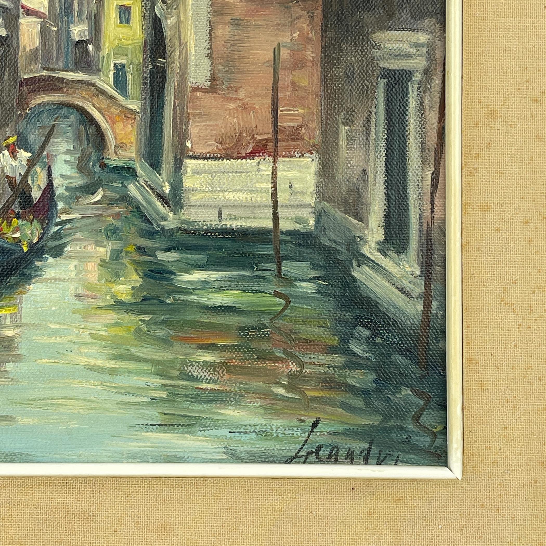 Mid-Century moderno Pittura ad olio originale d'epoca sul canale di Venezia, Italia, anni '60, firmata, incorniciata in vendita