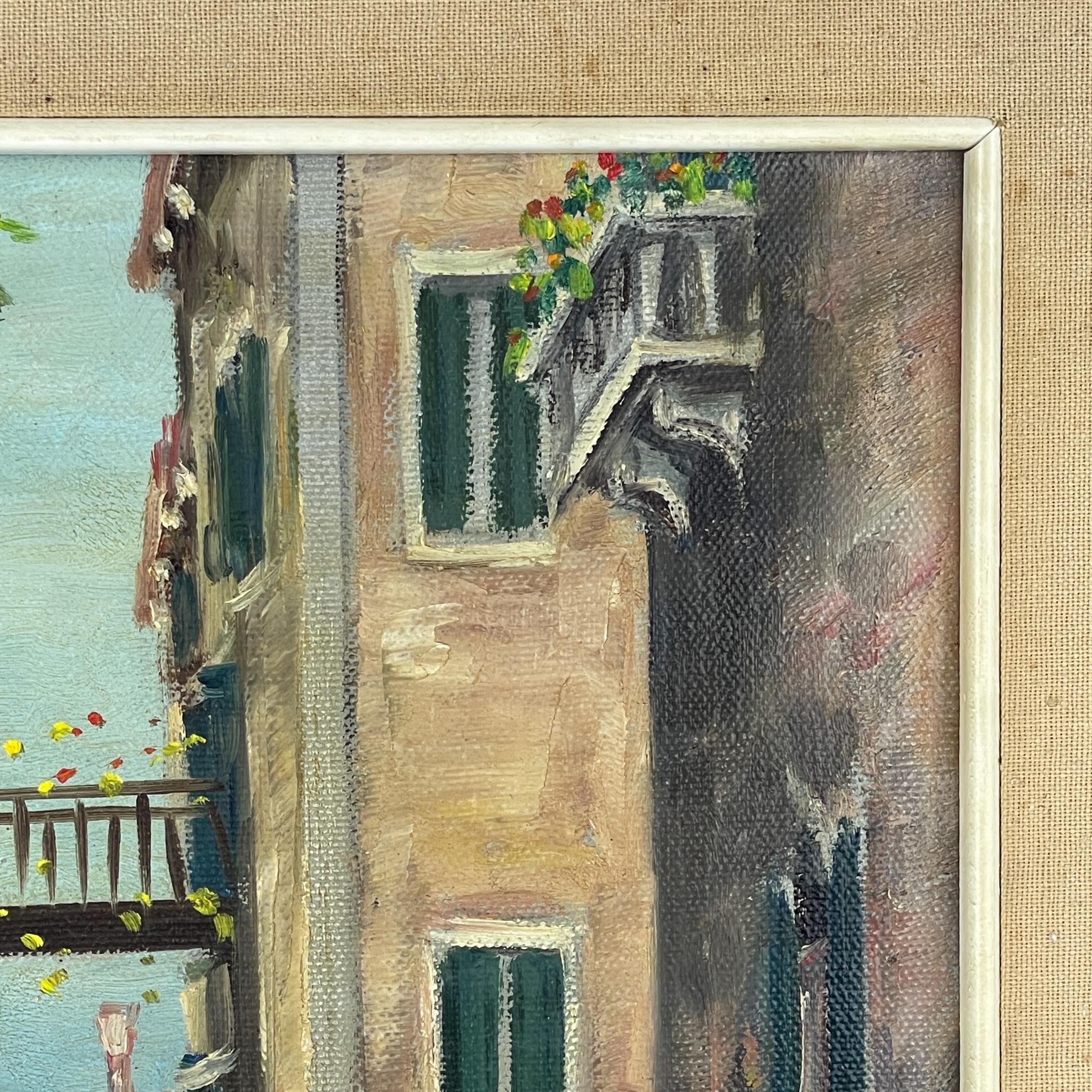 Pittura ad olio originale d'epoca sul canale di Venezia, Italia, anni '60, firmata, incorniciata In condizioni buone in vendita a Miklavž Pri Taboru, SI