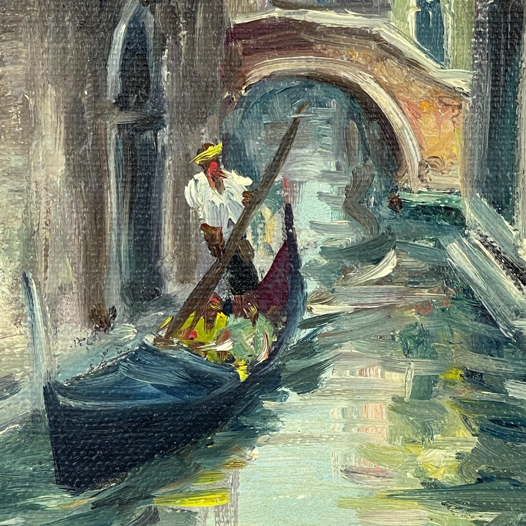 XX secolo Pittura ad olio originale d'epoca sul canale di Venezia, Italia, anni '60, firmata, incorniciata in vendita
