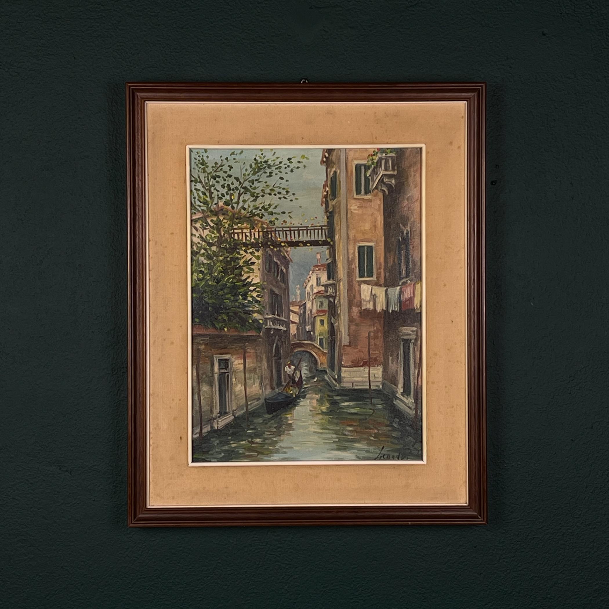 Pittura ad olio originale d'epoca sul canale di Venezia, Italia, anni '60, firmata, incorniciata in vendita 1