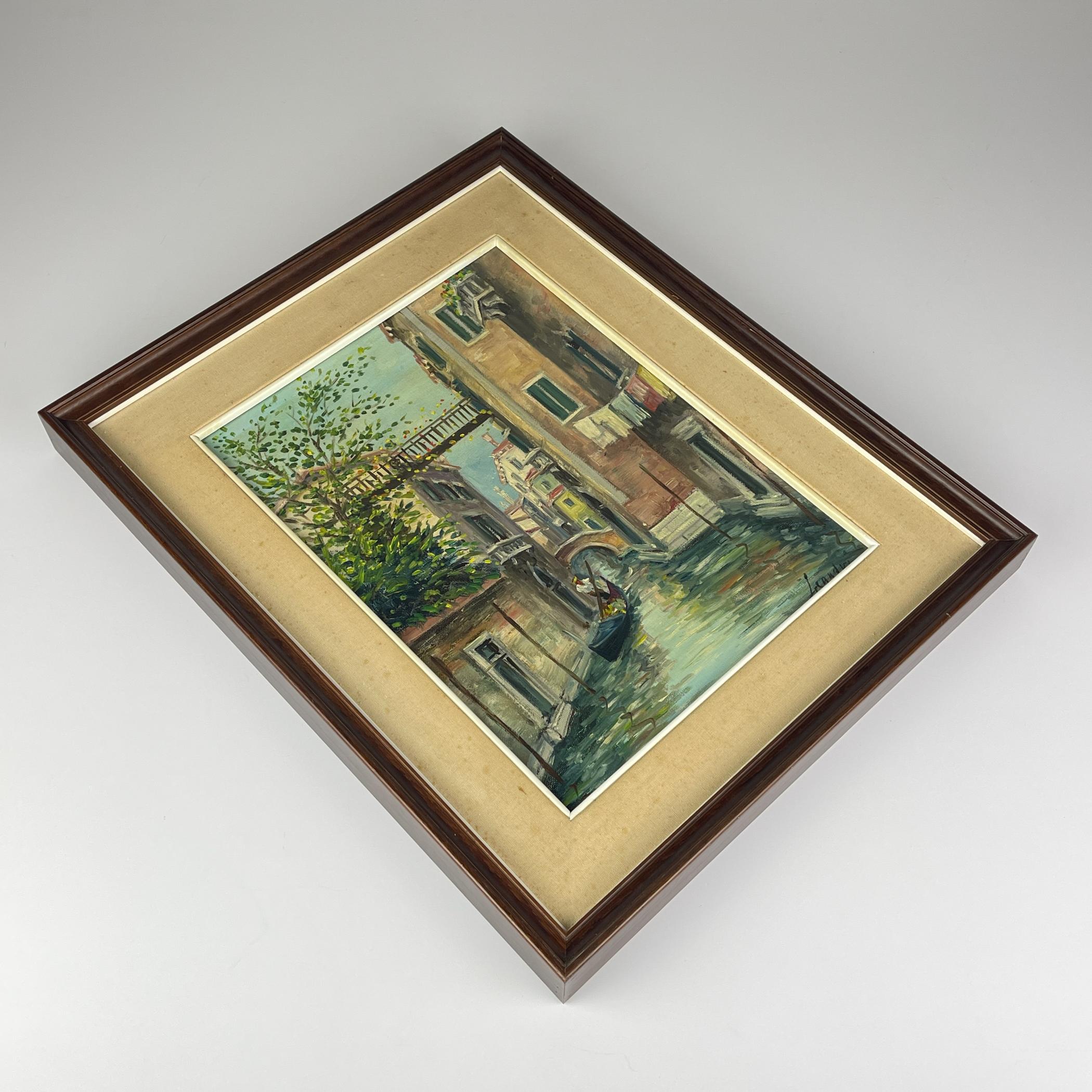 Pittura ad olio originale d'epoca sul canale di Venezia, Italia, anni '60, firmata, incorniciata in vendita 3