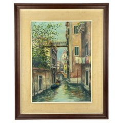 Venice Canal Original Vintage Oil Painting, Italy, 1960s, Signed, Framed