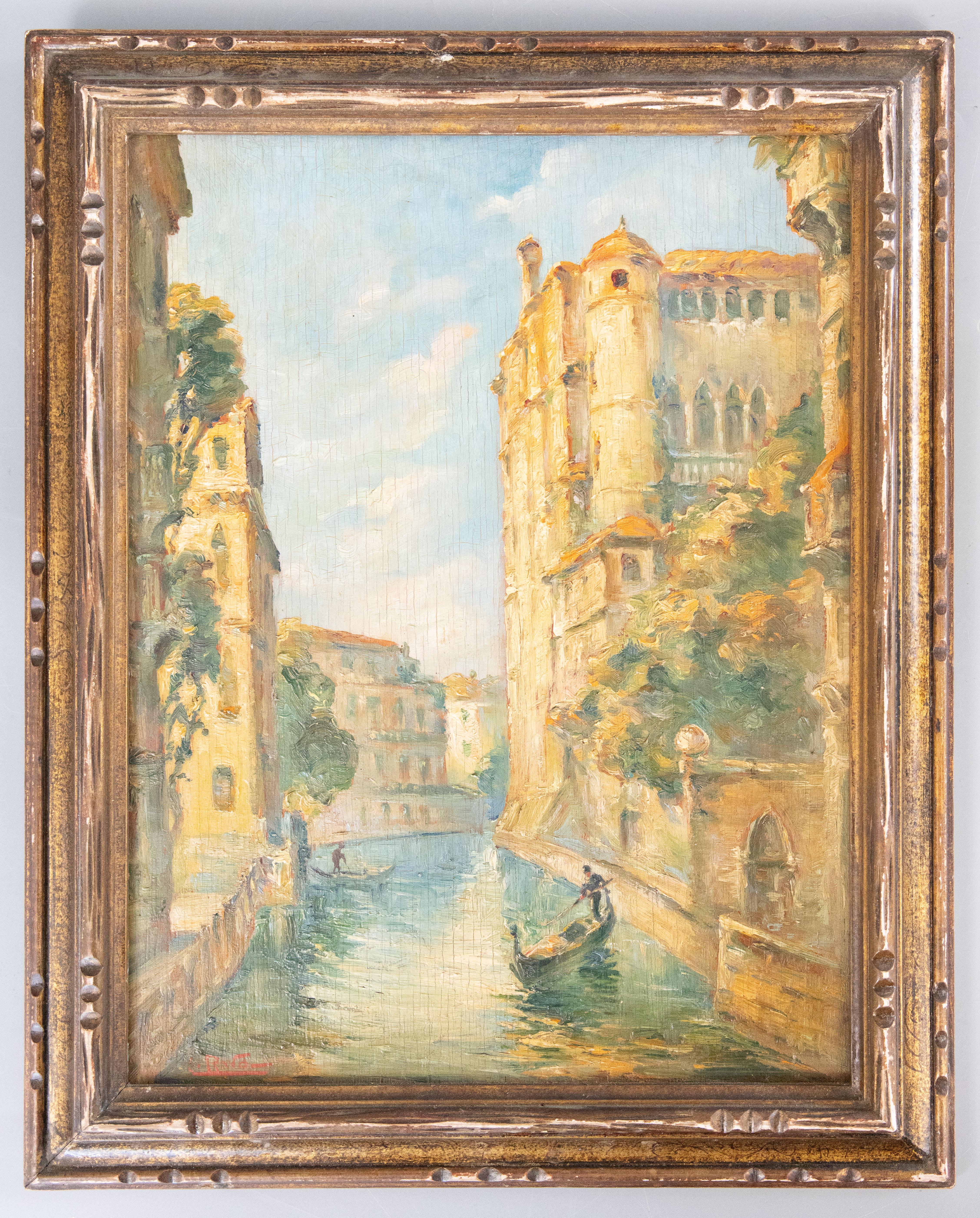 Venedig-Kanäle Italienische Landschaftsgemälde, Öl auf Karton, datiert 1932, 2er-Set im Zustand „Gut“ im Angebot in Pearland, TX
