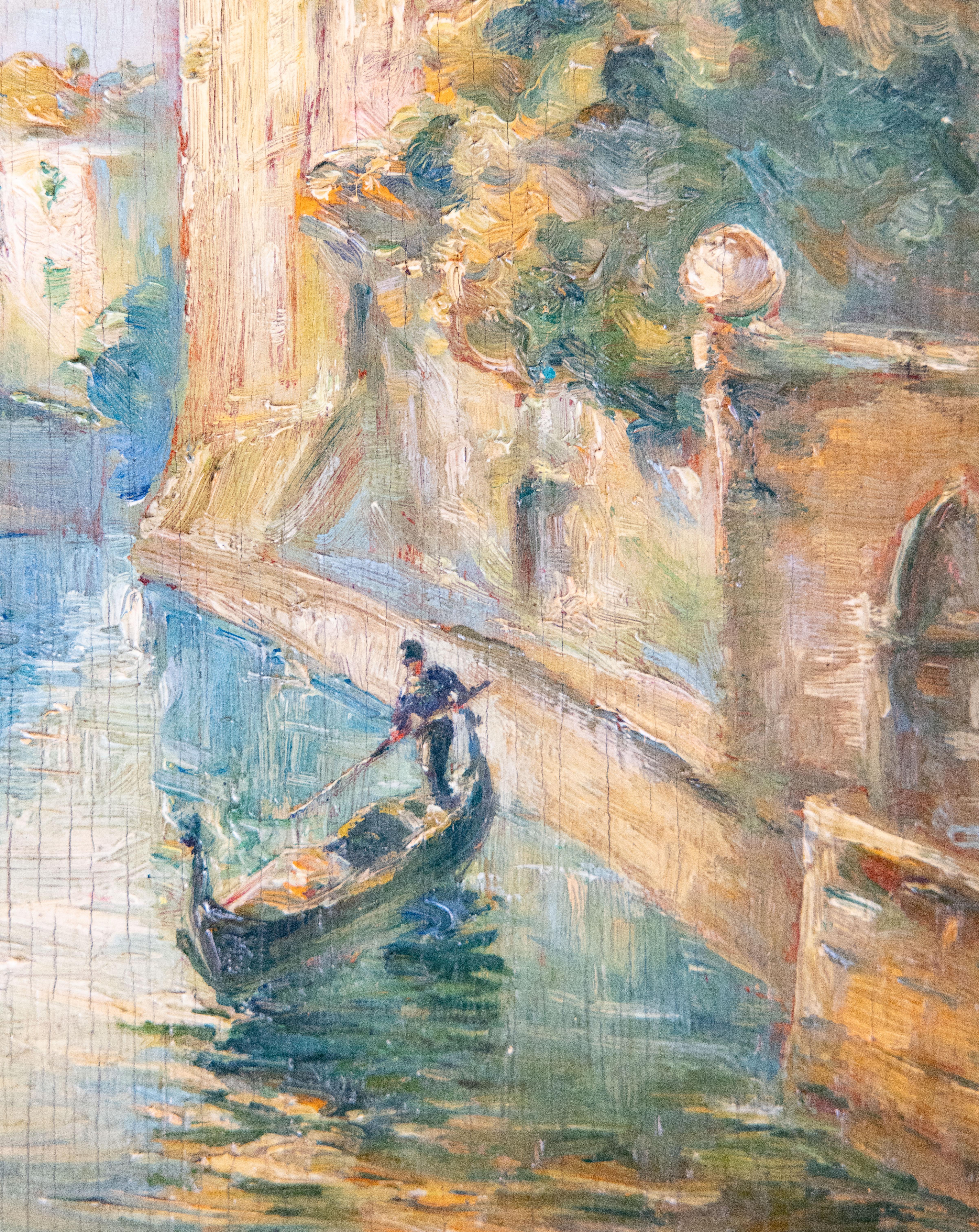 Venedig-Kanäle Italienische Landschaftsgemälde, Öl auf Karton, datiert 1932, 2er-Set (Farbe) im Angebot
