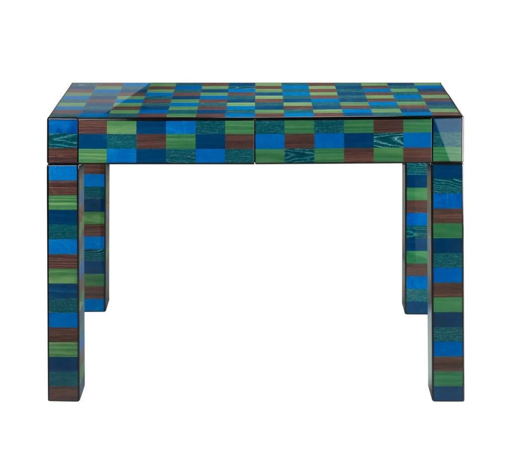 Venice Cannaregio Console Table with Drawers by Morici
Dimensions: W 113 x D 41 x H 73 cm. Drawers : 42×32.5 H6 covered in black alcantara.
Materials: Wood, inlay veneer, black Alcantara.
Finish : Gloss brushed polyester.  

Enriching any interior,
