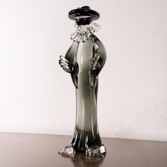Venice Carnival Sculpture in Grey and Crystal Murano glass, Italy in stock