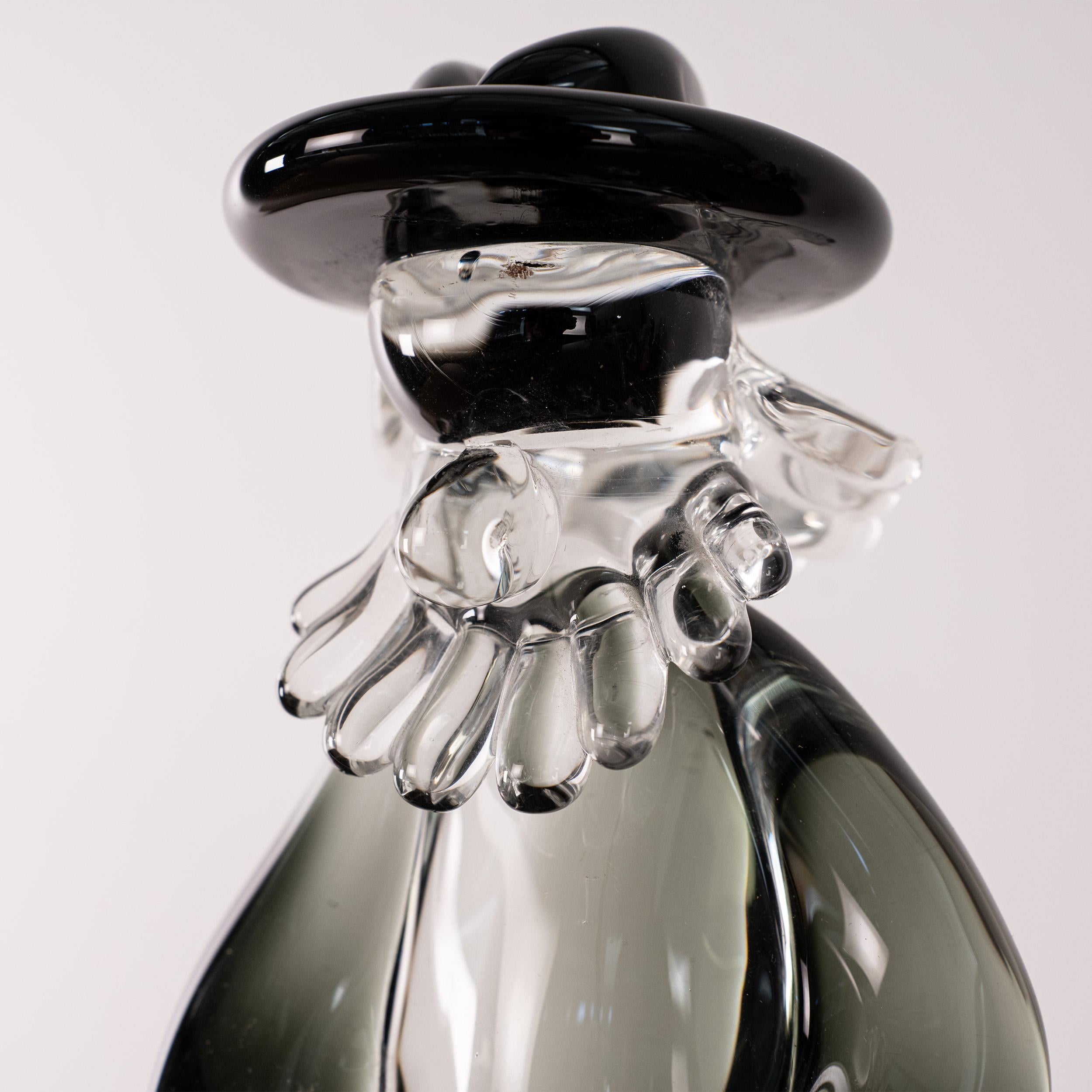 Italian Venice Carnival Sculpture in Grey and Crystal Murano glass, Italy in stock For Sale