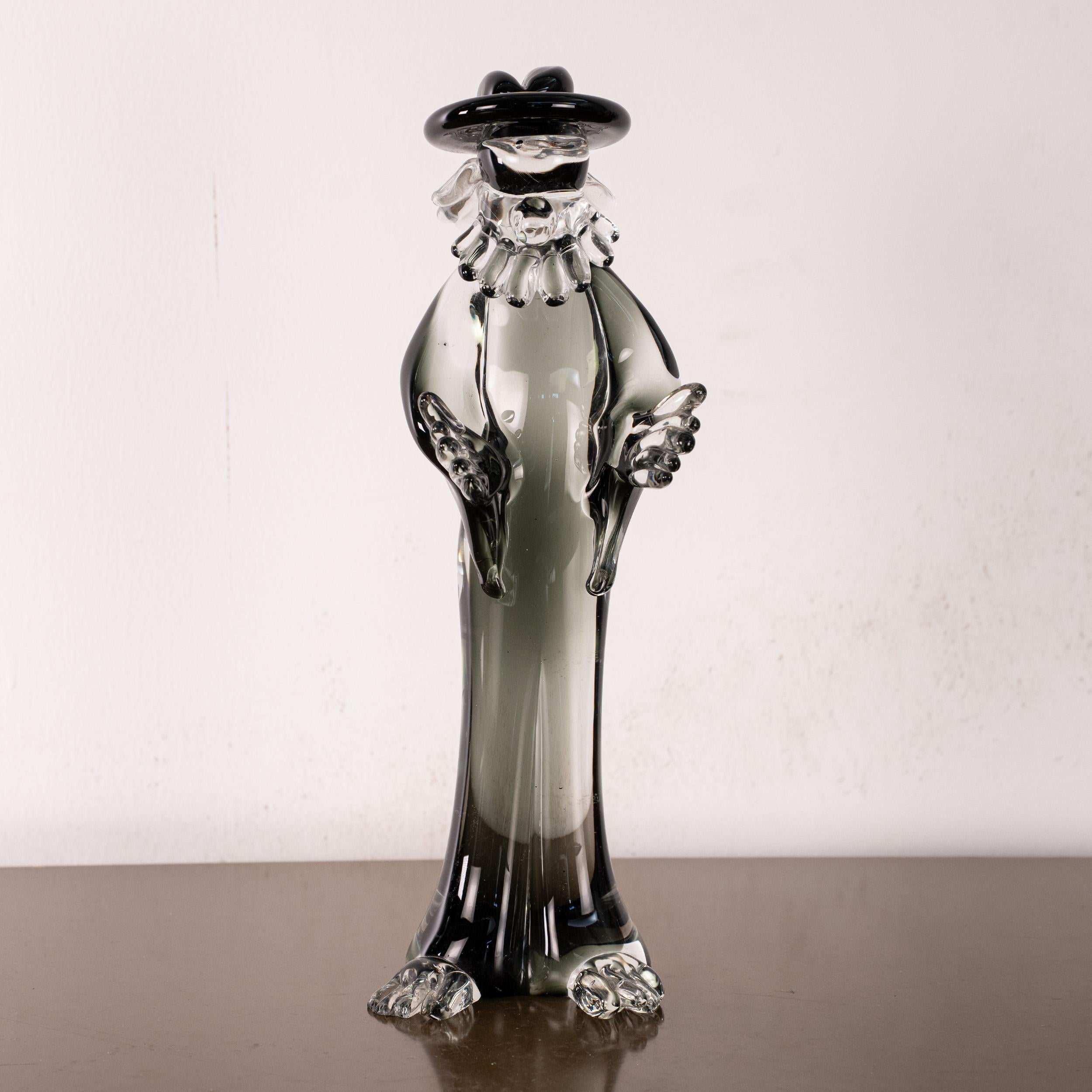 Murano Glass Venice Carnival Sculpture in Grey and Crystal Murano glass, Italy in stock For Sale