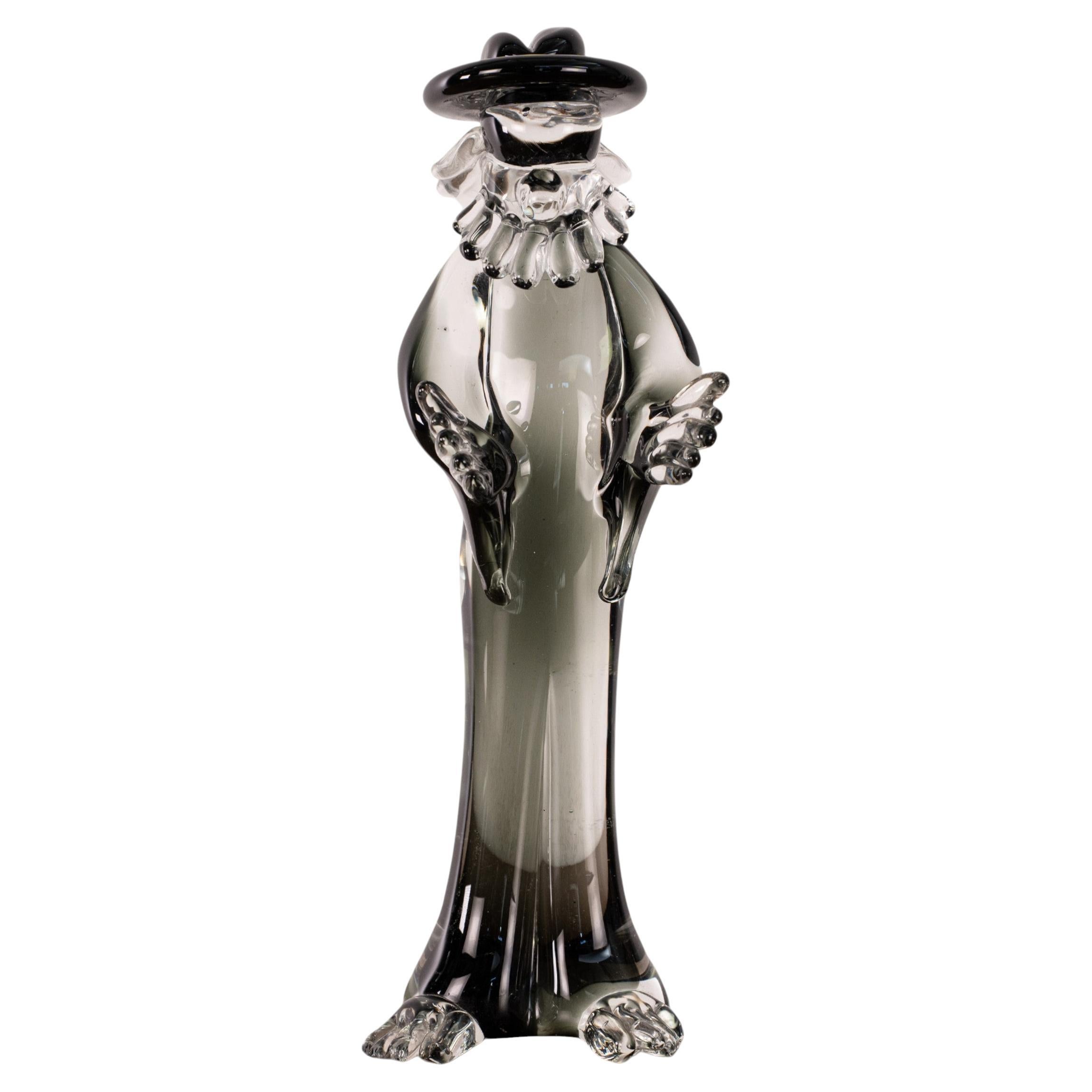 Venice Carnival Sculpture in Grey and Crystal Murano glass, Italy in stock