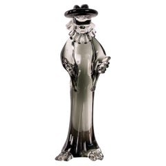 Venice Carnival Sculpture in Grey and Crystal Murano glass, Italy in stock