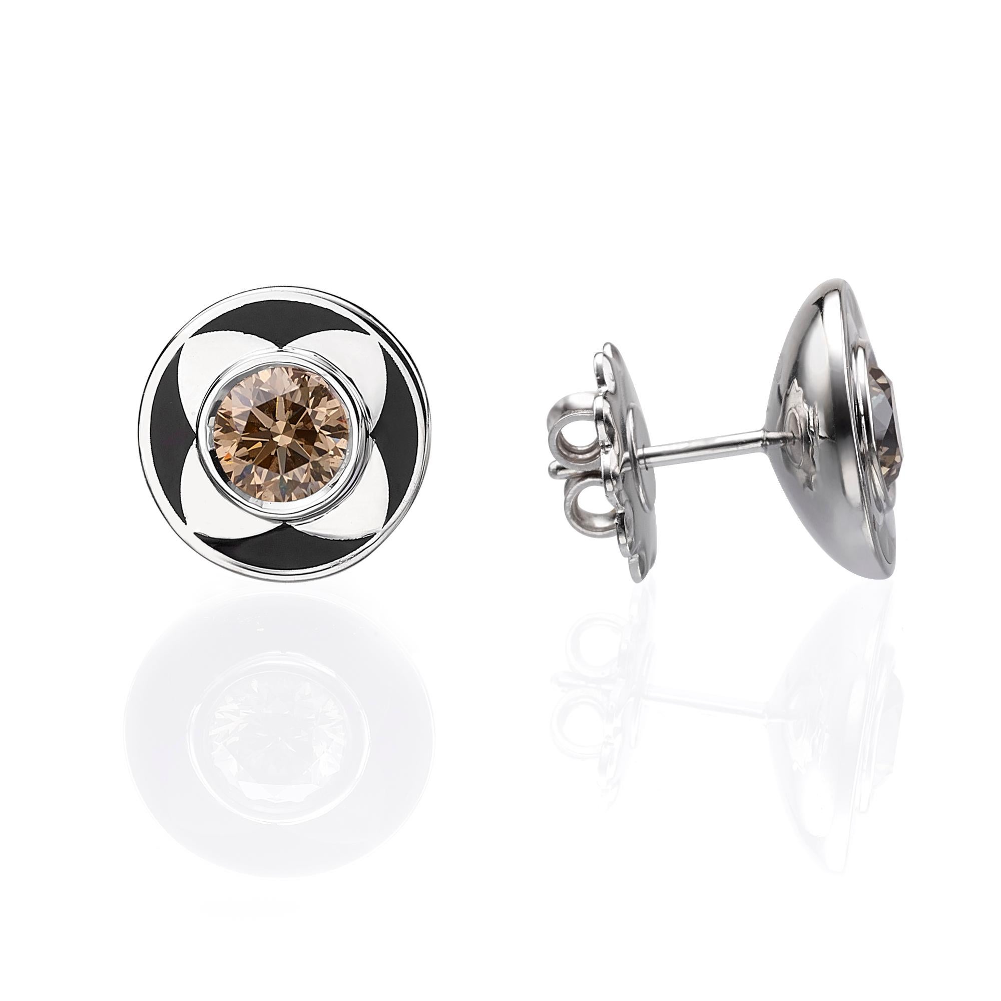 Contemporary Venice Collection: 18k White Gold Diamond Earrings in with Black Enamel For Sale