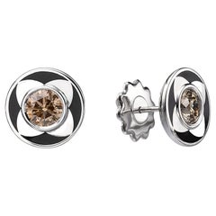 Venice Collection: 18k White Gold Diamond Earrings in with Black Enamel