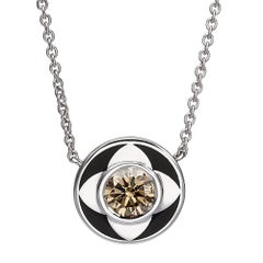 Venice Collection: Round Shaped Black Enamel Diamond Pendant in 18k White Gold