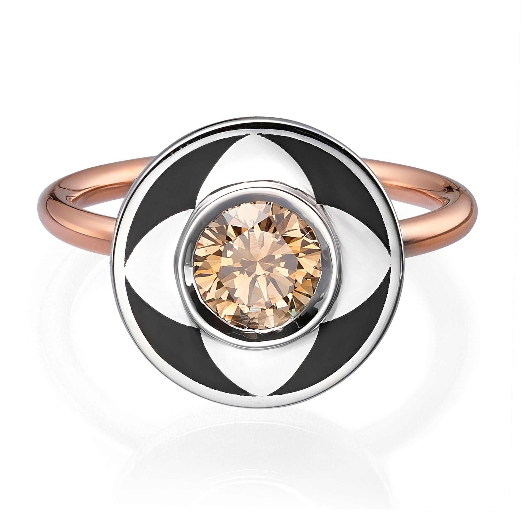 SKU# 4006114

18k white and rose gold diamond ring designed with black enamel. the ring has a bold and striking contrast that draws the eye in. The enamel is expertly applied to create a beautiful flower pattern that adds texture and depth to the