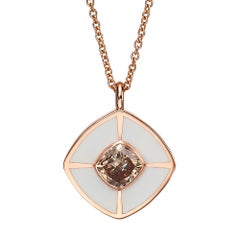 Venice Collection:Cushion-Shaped 18k Rose Gold Diamond Pendant with white Enamel