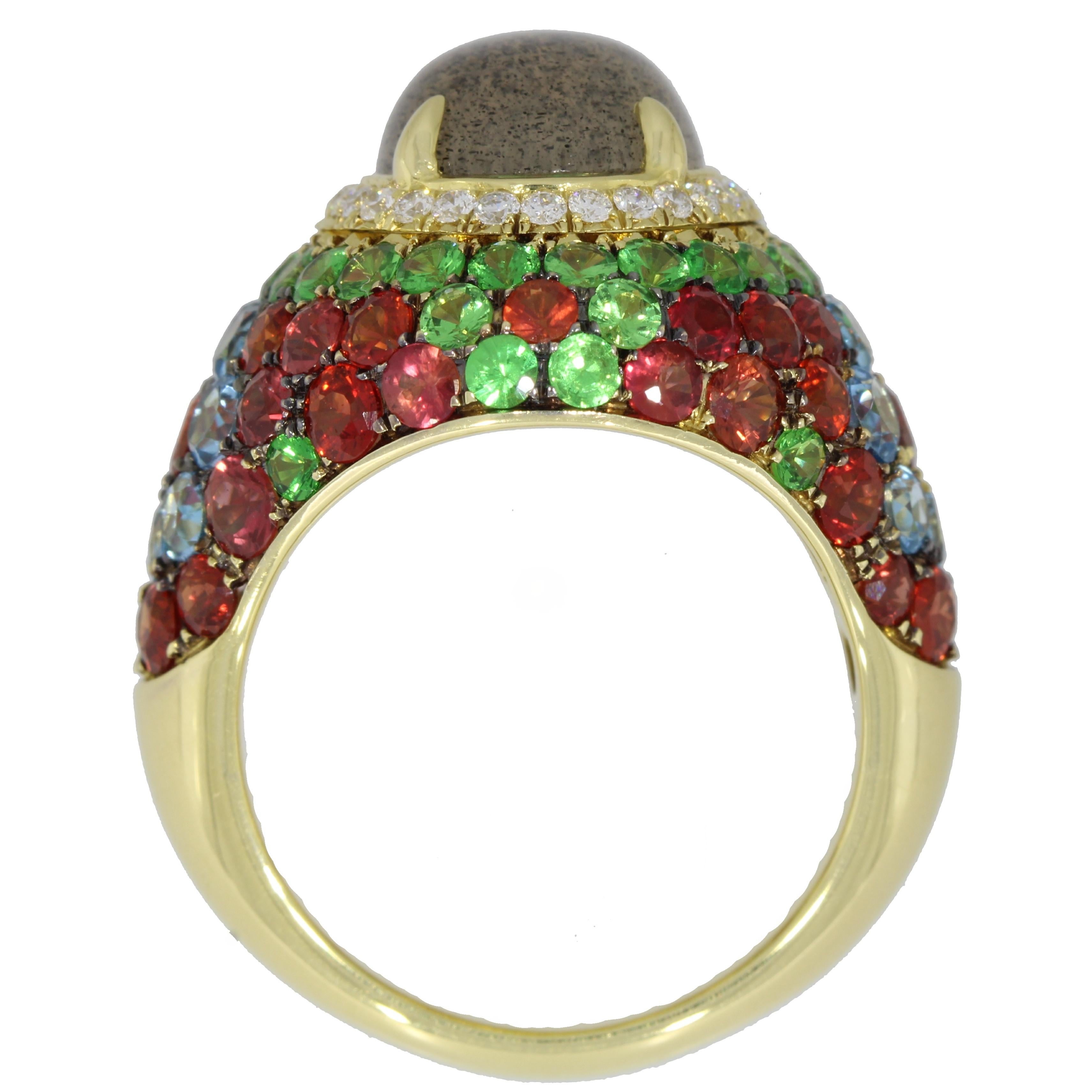 Contemporary Venice Columbina 18 Karat Yellow Gold Labradorite and Diamonds Cocktail Ring For Sale