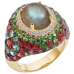 Bague cocktail Venice Columbina en or jaune 18 carats, labradorite et diamants