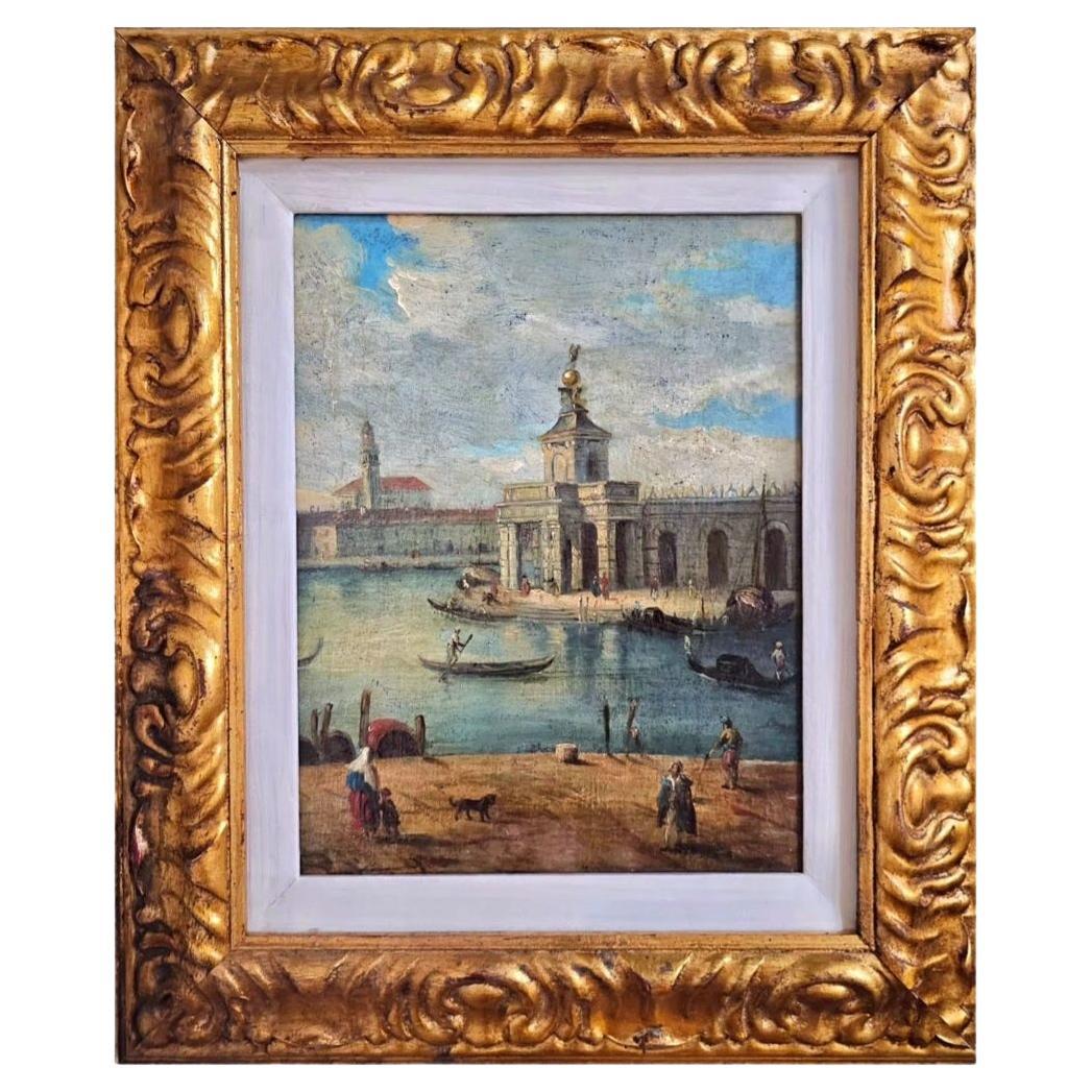 Venise Dogana, Huile sur toile, Venetian School, dans le style de Francesco Guardi