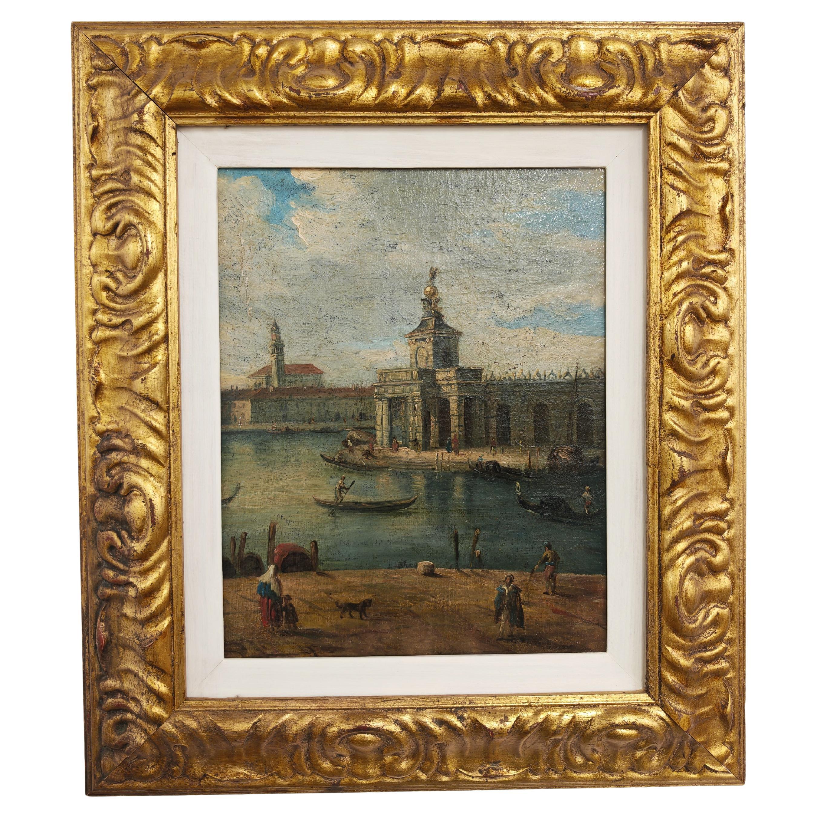 Venise Dogana, Huile sur toile, Venetian School, dans le style de Francesco Guardi
