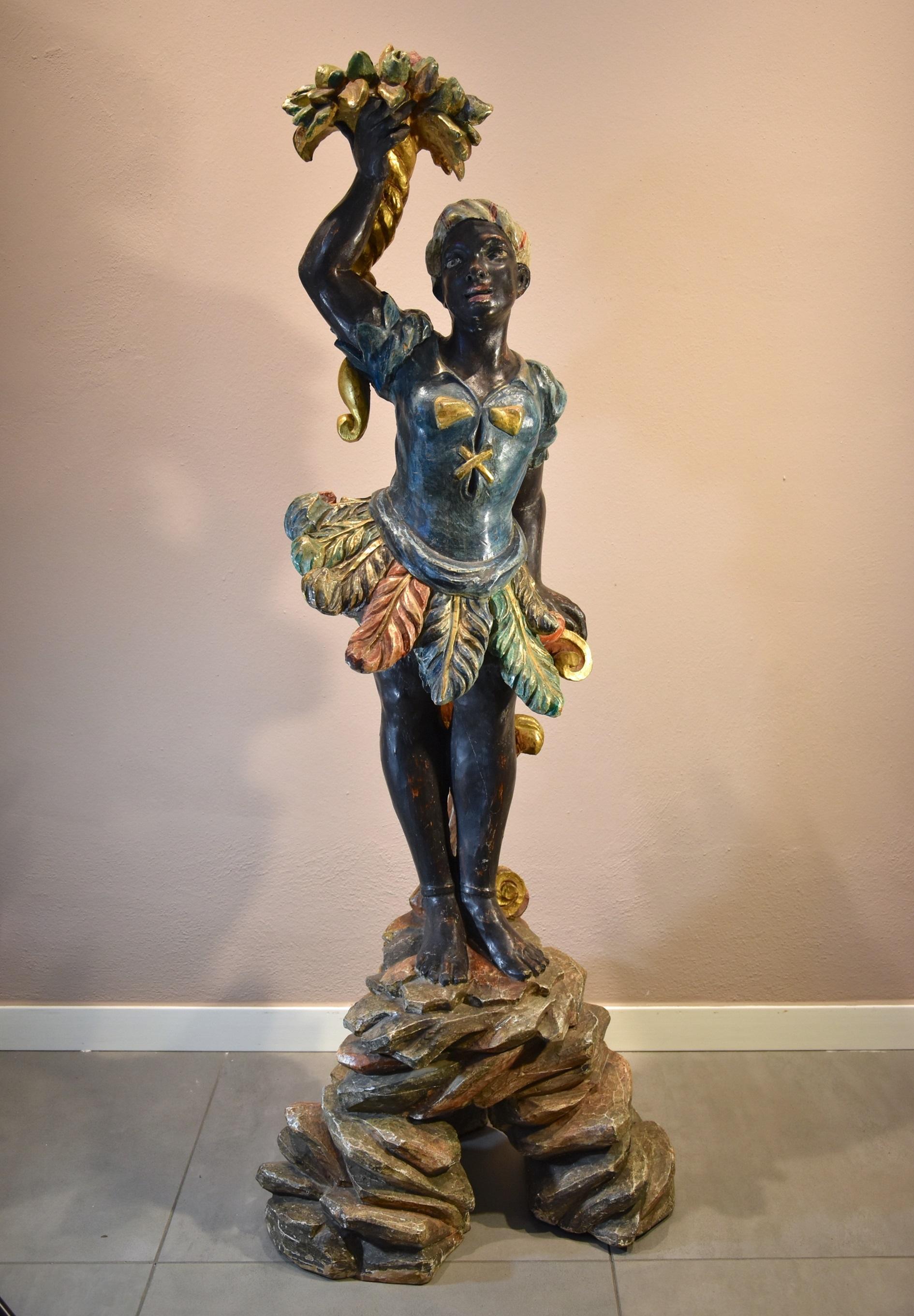 Venezianische Schwarzmoor-Skulptur aus Holz, Venedig, 18. Jahrhundert  (Alte Meister), Sculpture, von Venice, early 18th century