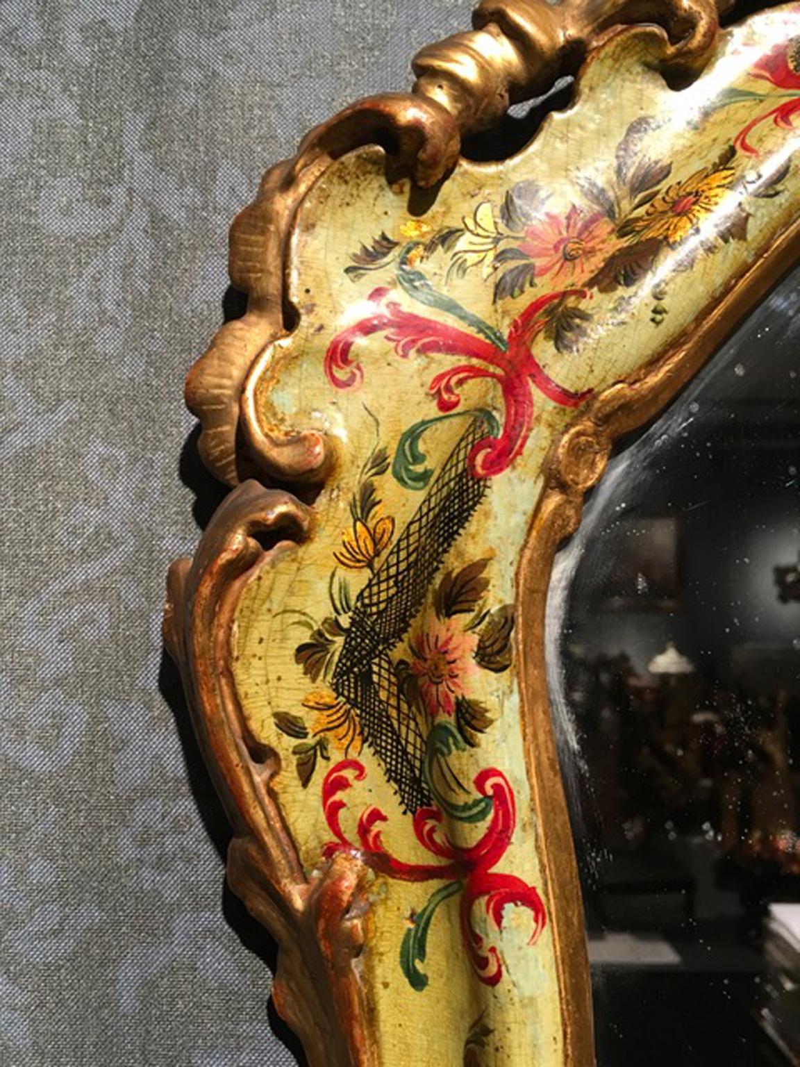 Italian Venice Italy Mid-18th Century Light Green Baroque Lacquered Mercury Glass Mirror For Sale