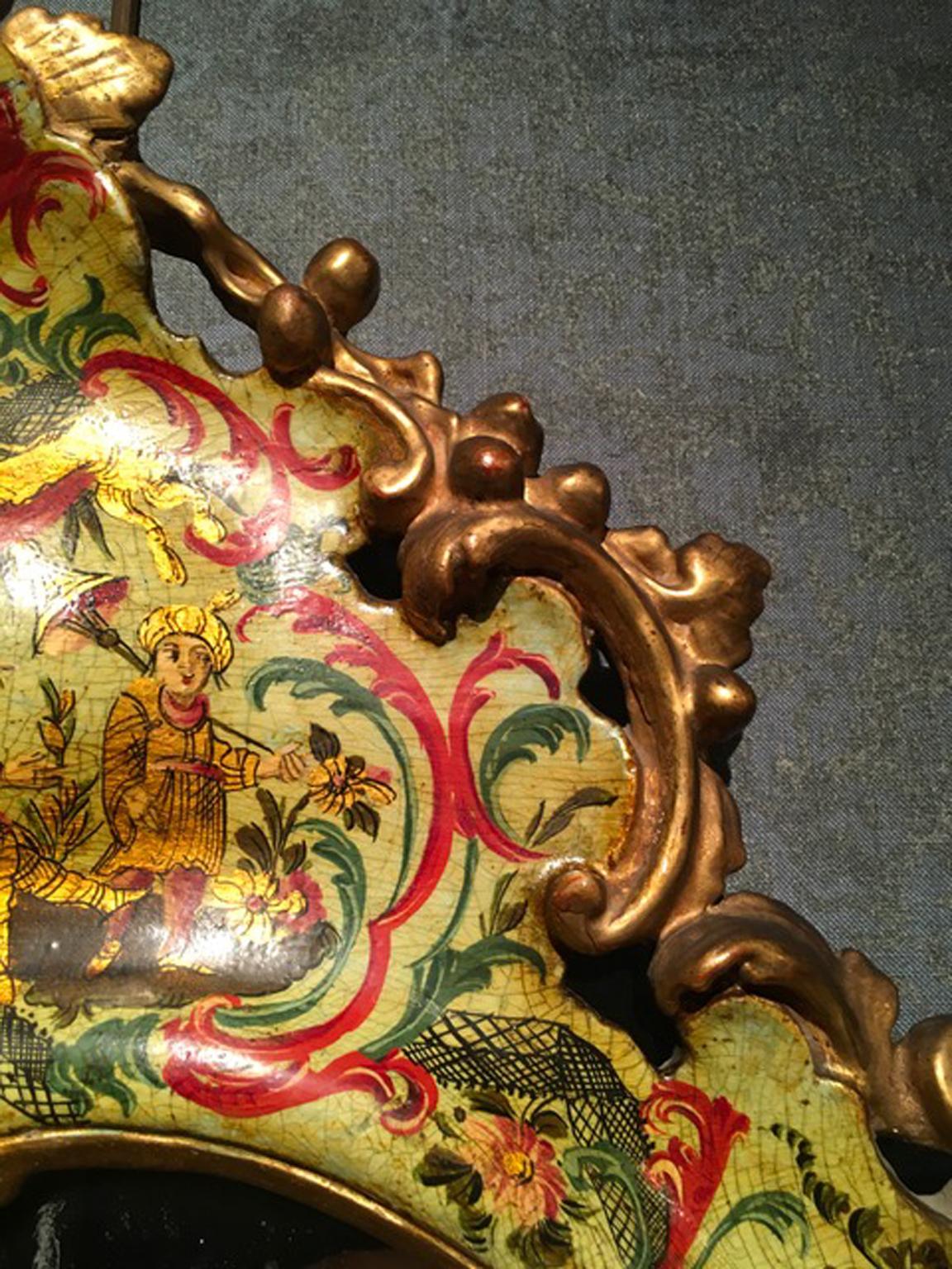 Venise Italie Mi-XVIIIe siècle Miroir en verre de mercure laqué vert clair baroque Bon état - En vente à Brescia, IT