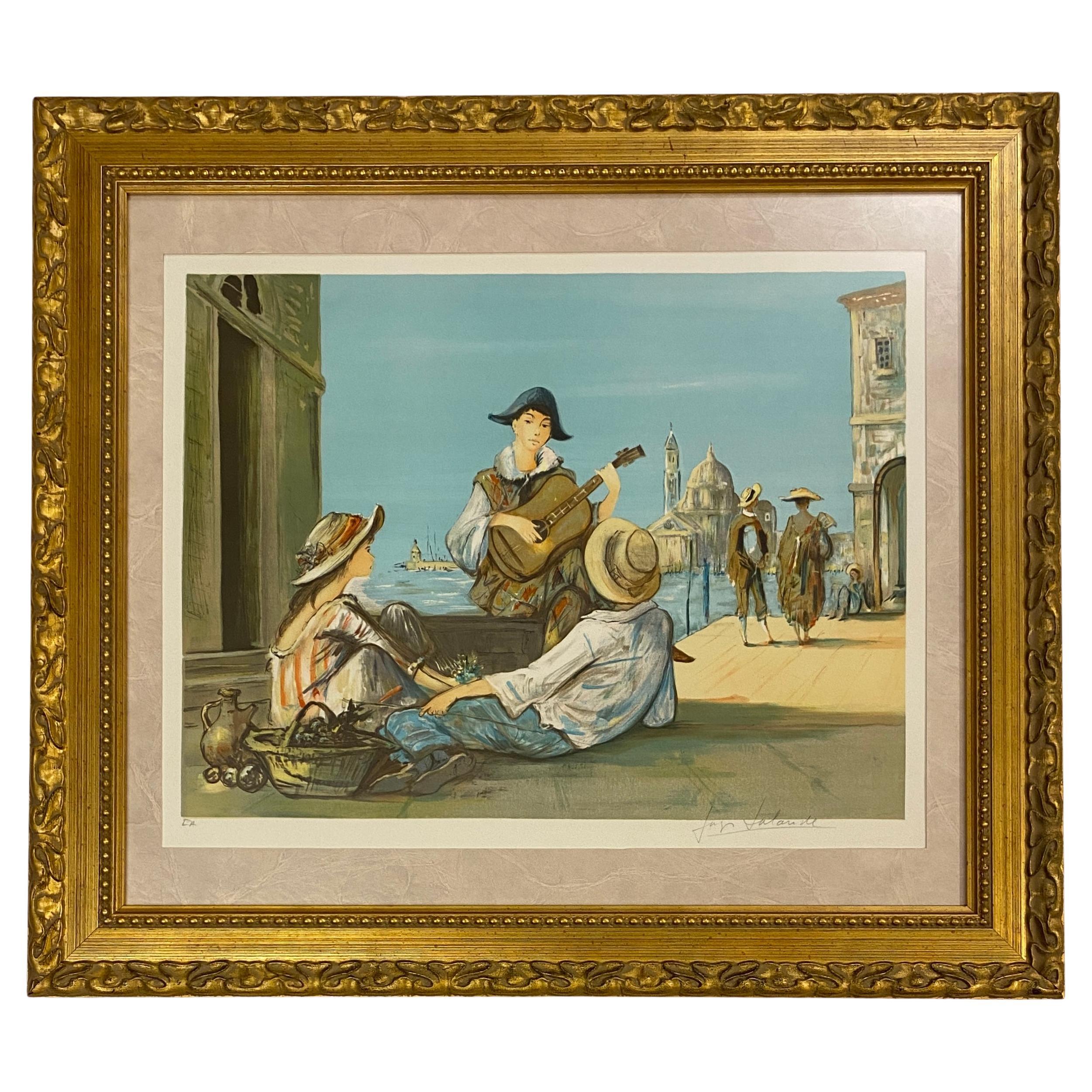 Venice Italy Musical Scene Color Lithograph For Sale